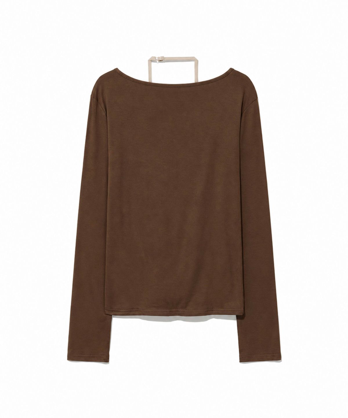 모아(MOAA) Layered U-Neck Ribbed Long Sleeve Top (BROWN)