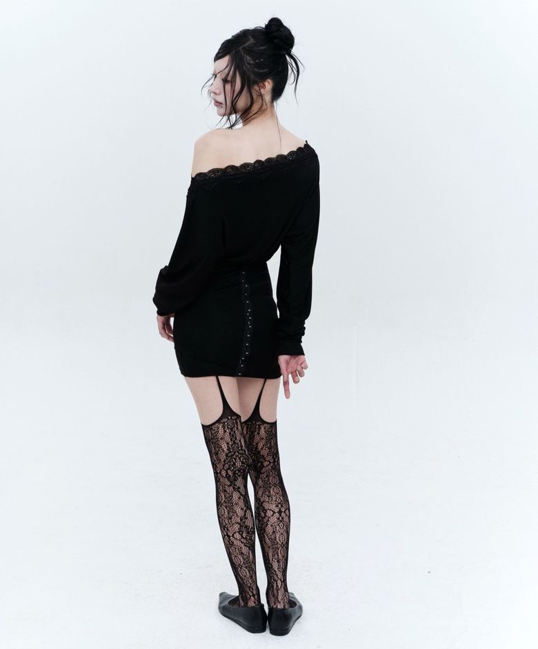레이스 후크 코르셋 드레스 탑 (BLACK)