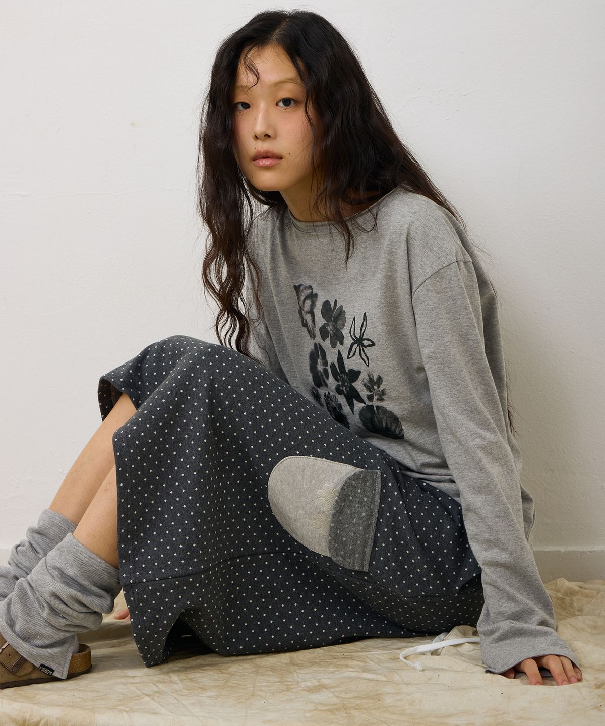 에키오(EKIO) 도트 포켓 스커트 (Gray)