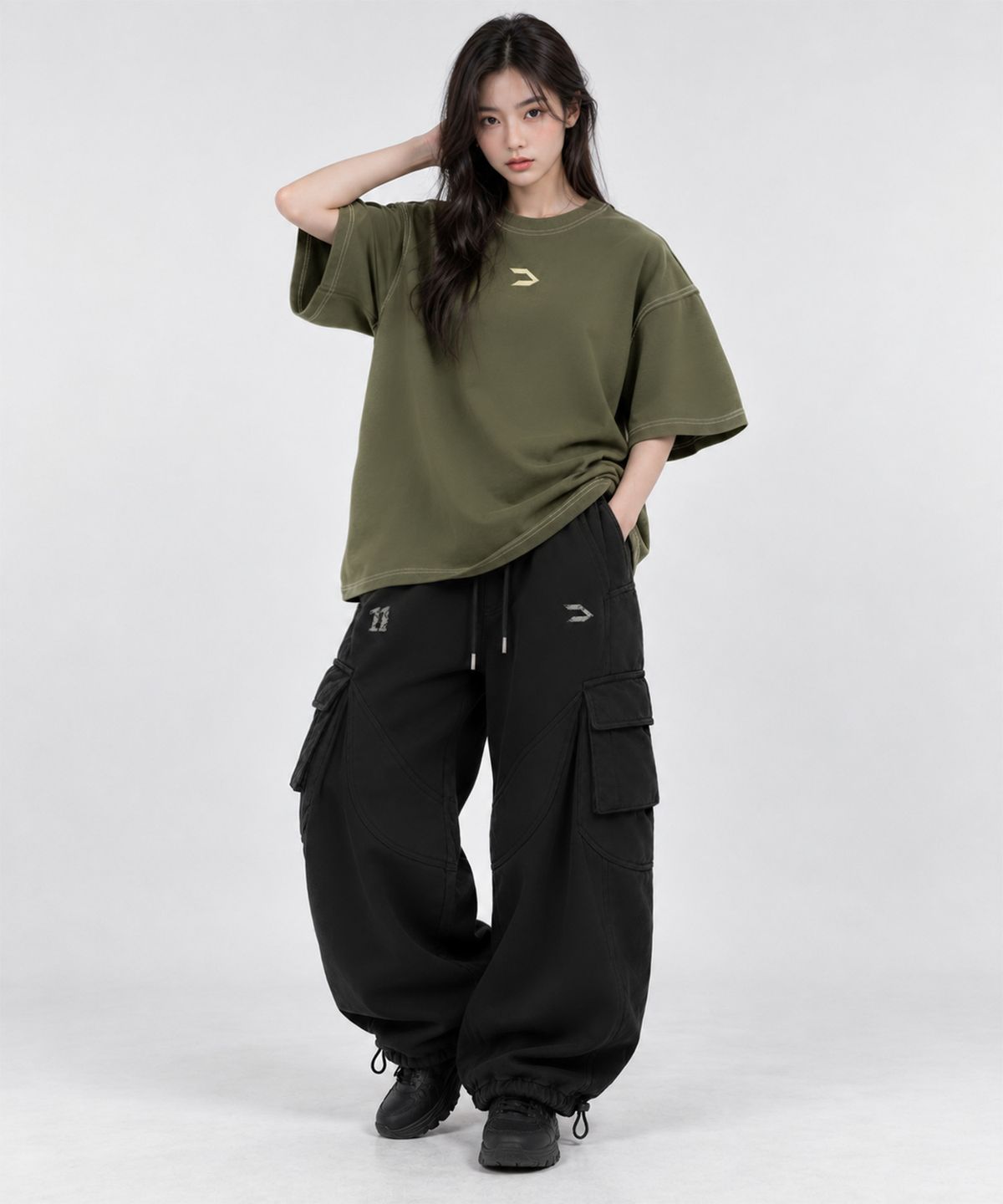 씨알티원(CRTONE) CRTONE 시그니처 V2 오버핏 반팔(카키)