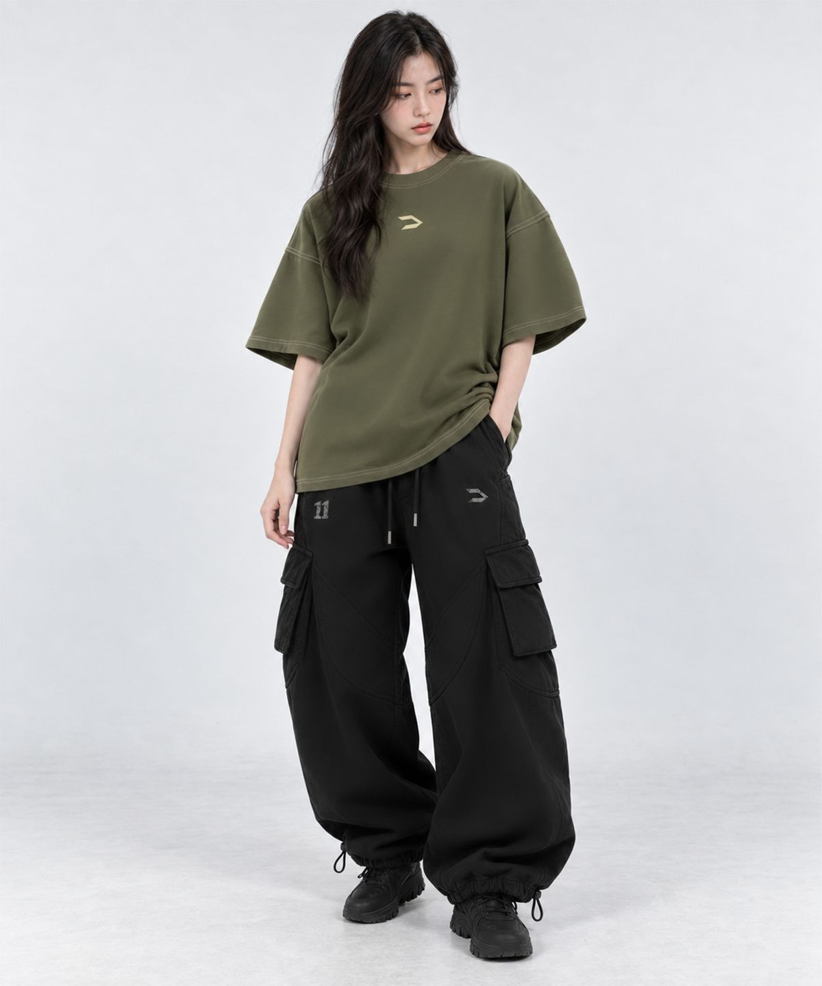 씨알티원(CRTONE) CRTONE 시그니처 V2 오버핏 반팔(카키)