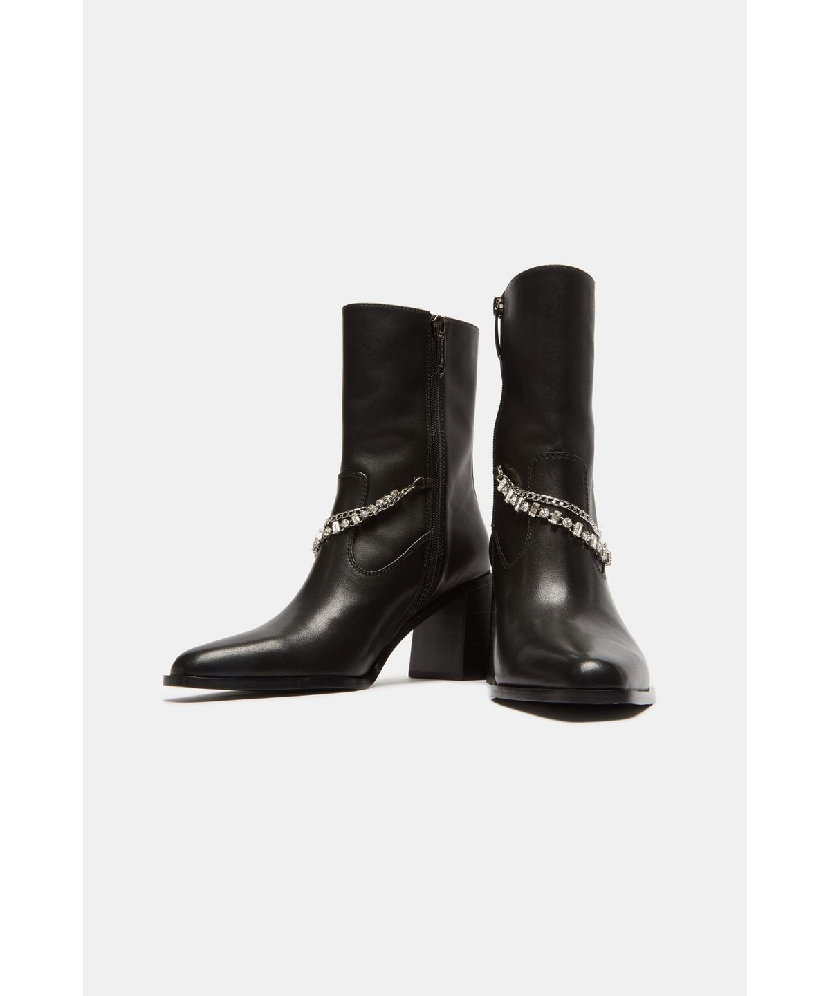 슈콤마보니(SUECOMMA BONNIE) Jewel chain mid-heel ankle boots(black)_DG3CW26506BLK