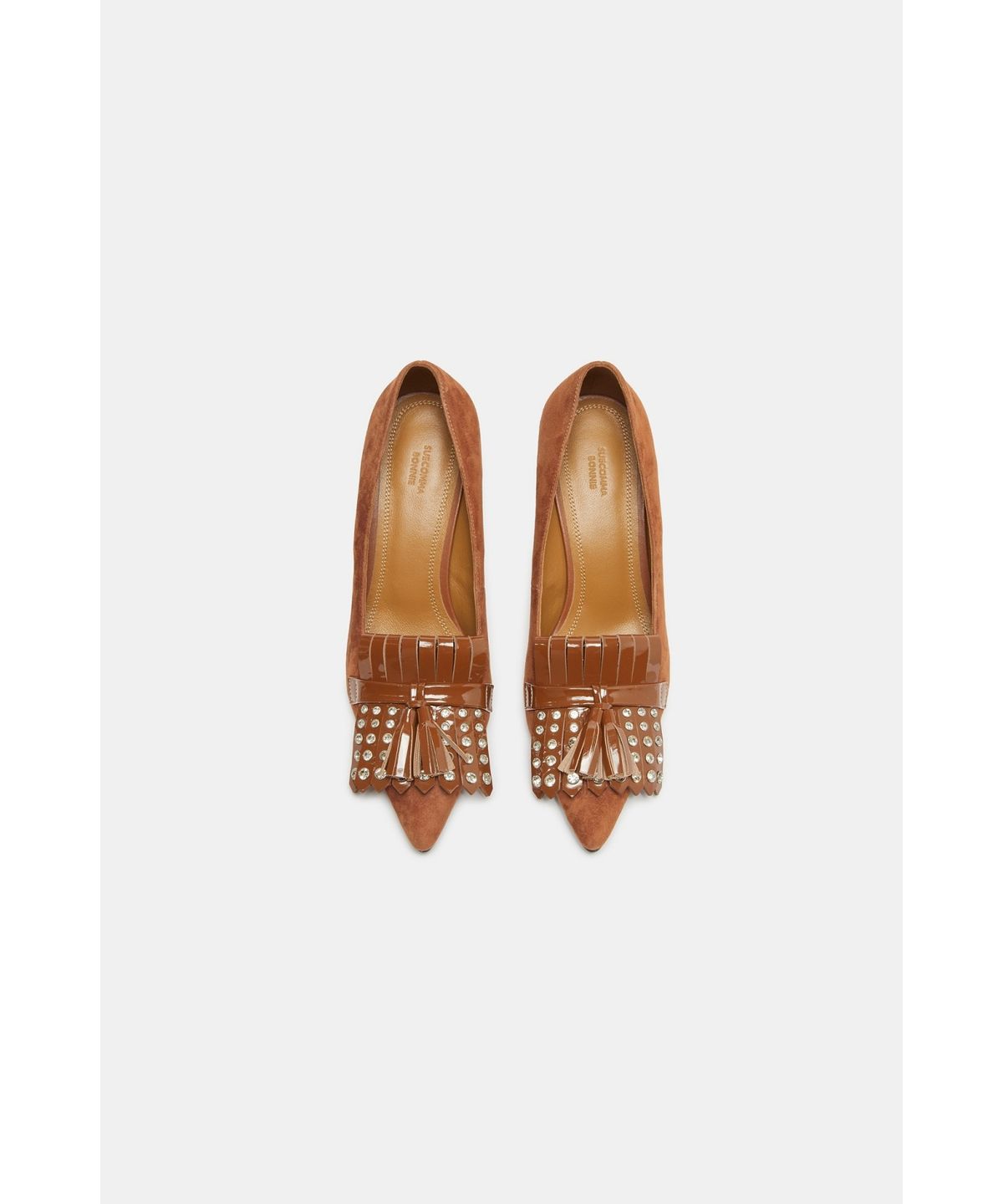 슈콤마보니(SUECOMMA BONNIE) Tessel stud decorated heel pumps(brown)_DG1BA26506BRN