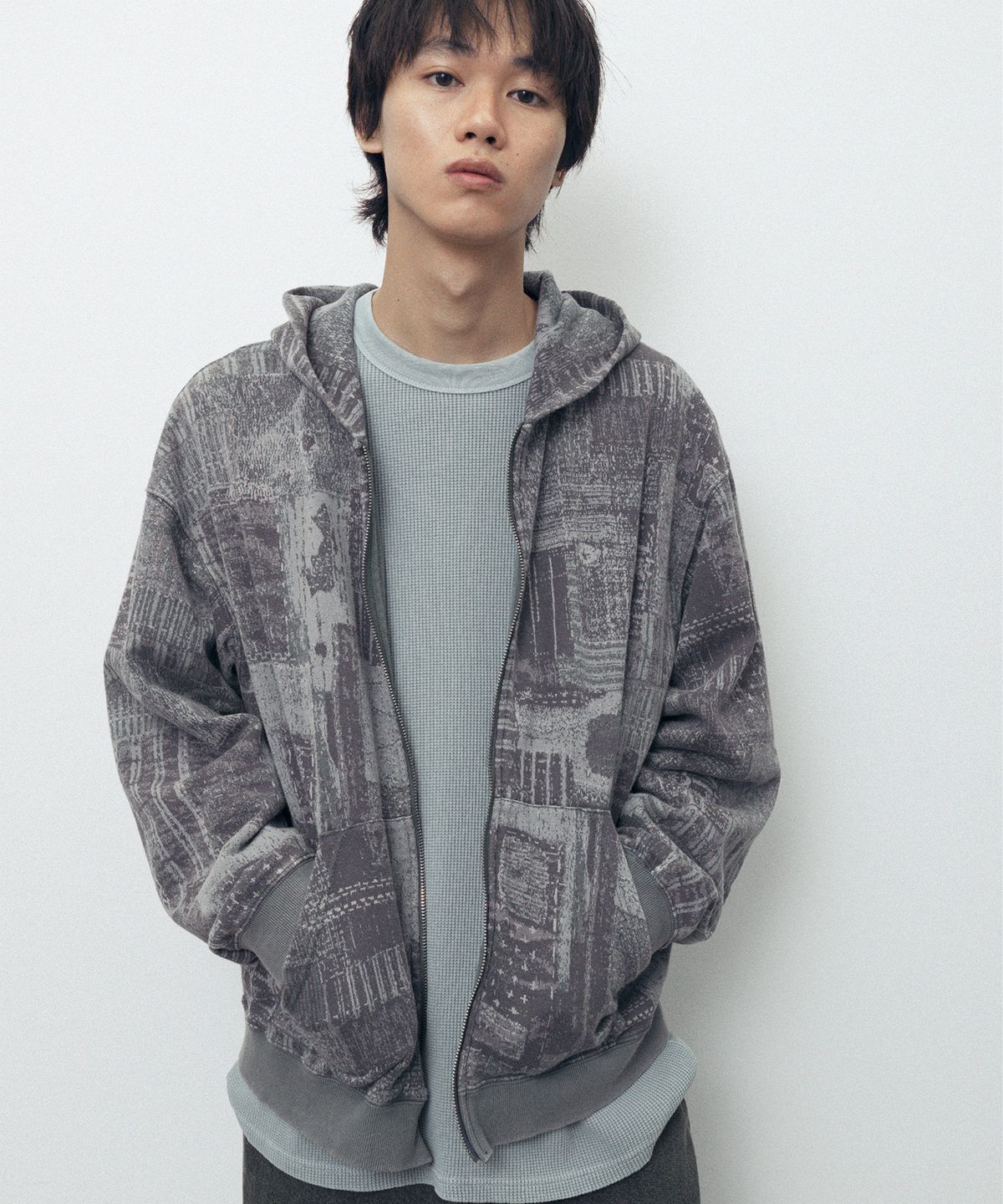디스이즈네버댓(THISISNEVERTHAT) Crazy Faded Thermal Zip Up Hoodie Patchwork
