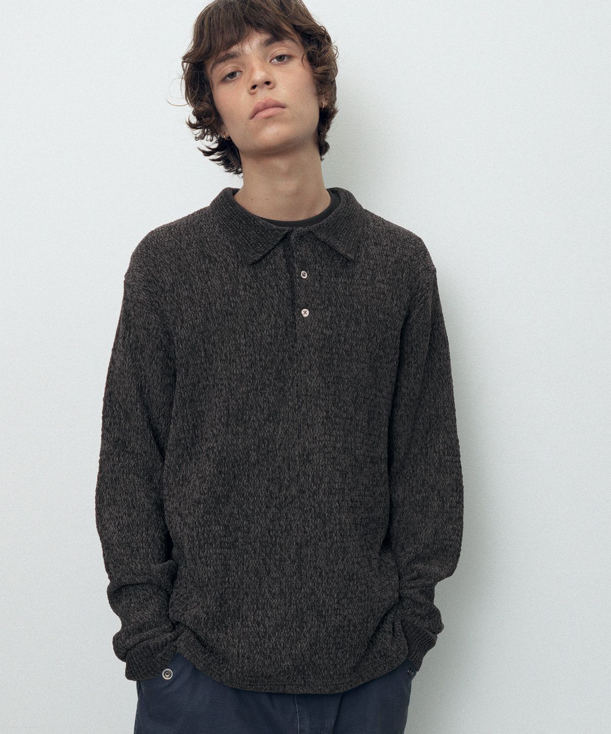 디스이즈네버댓(THISISNEVERTHAT) Velvet Knit Polo Off Black