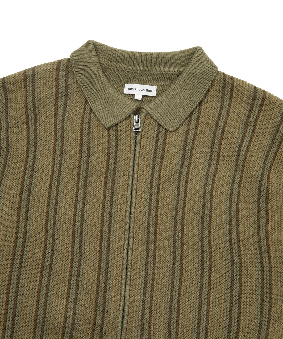 디스이즈네버댓(THISISNEVERTHAT) Striped Knit Zip Cardigan Olive