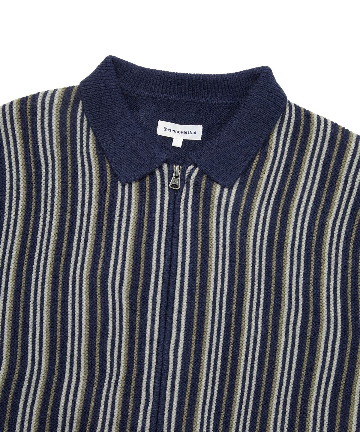 디스이즈네버댓(THISISNEVERTHAT) Striped Knit Zip Cardigan Navy