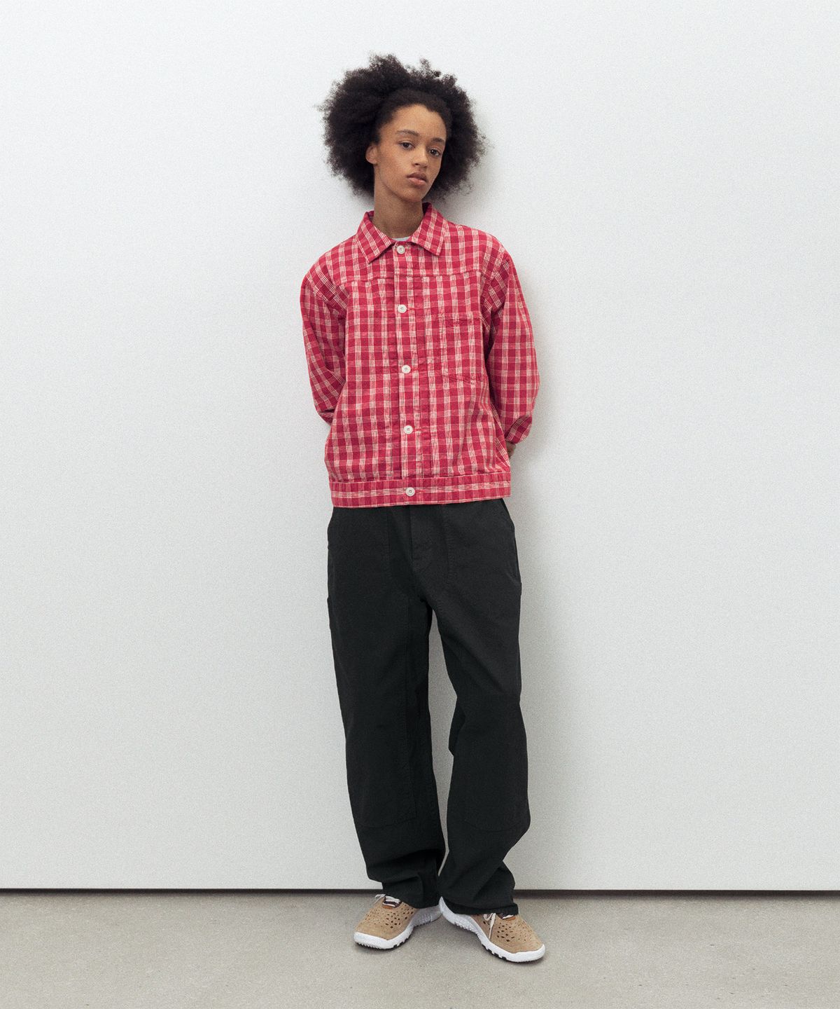 디스이즈네버댓(THISISNEVERTHAT) Washed Check Trucker Jacket Red