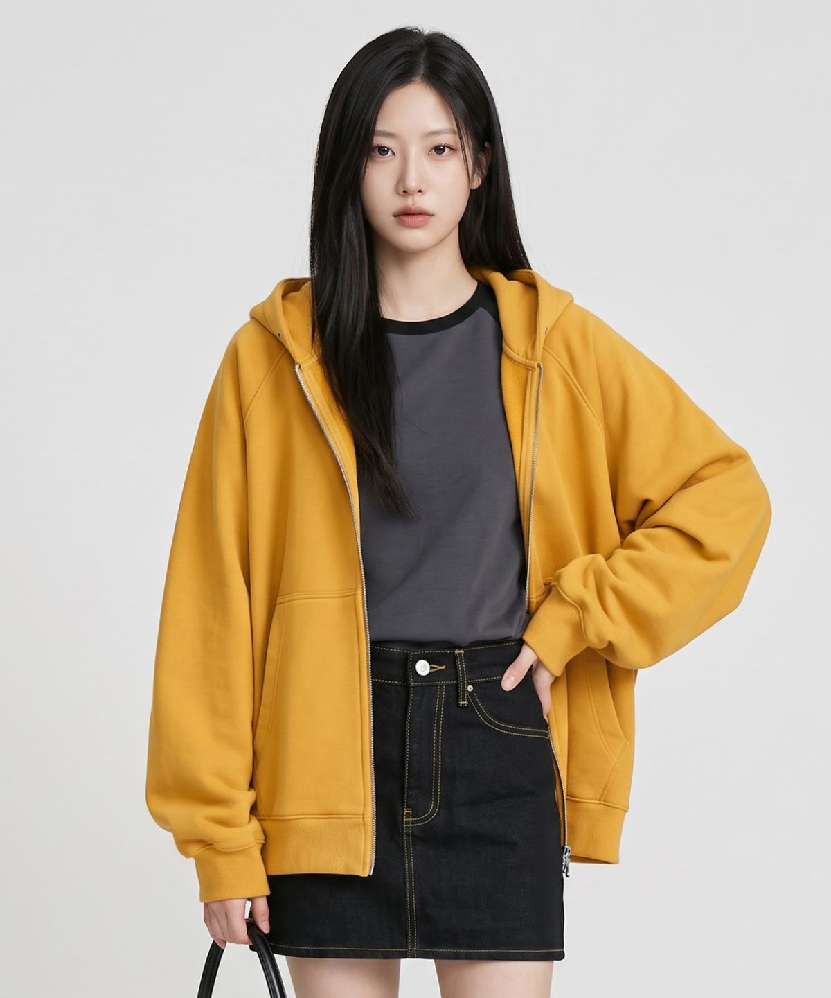 메종니아트(MAISON DE NEART) [남녀공용] 레글런 기모 투웨이 지퍼 후드집업 (Mustard)