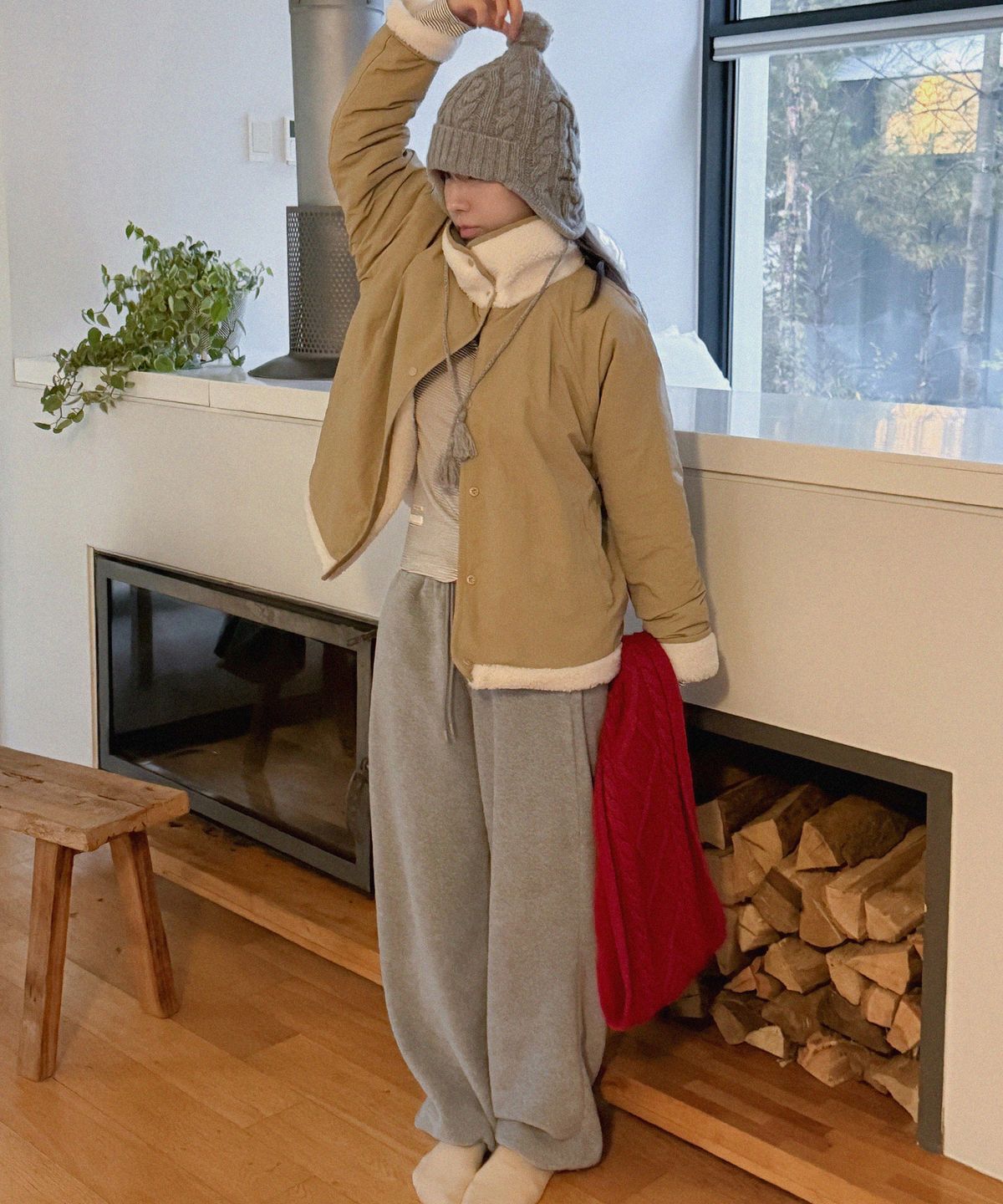 드로우핏 우먼(DRAWFIT WOMEN) [드로우핏우먼 X 알로하] 플리스 와이드 밴딩 팬츠 [M.GREY]