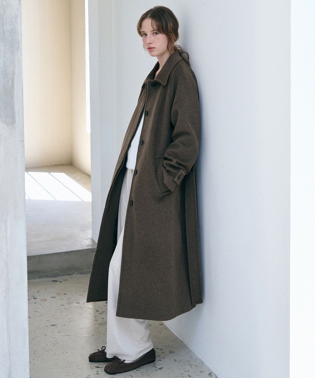 드로우핏 우먼(DRAWFIT WOMEN) 소프트 캐시미어 벨티드 발마칸 롱 코트 [BEIGE]