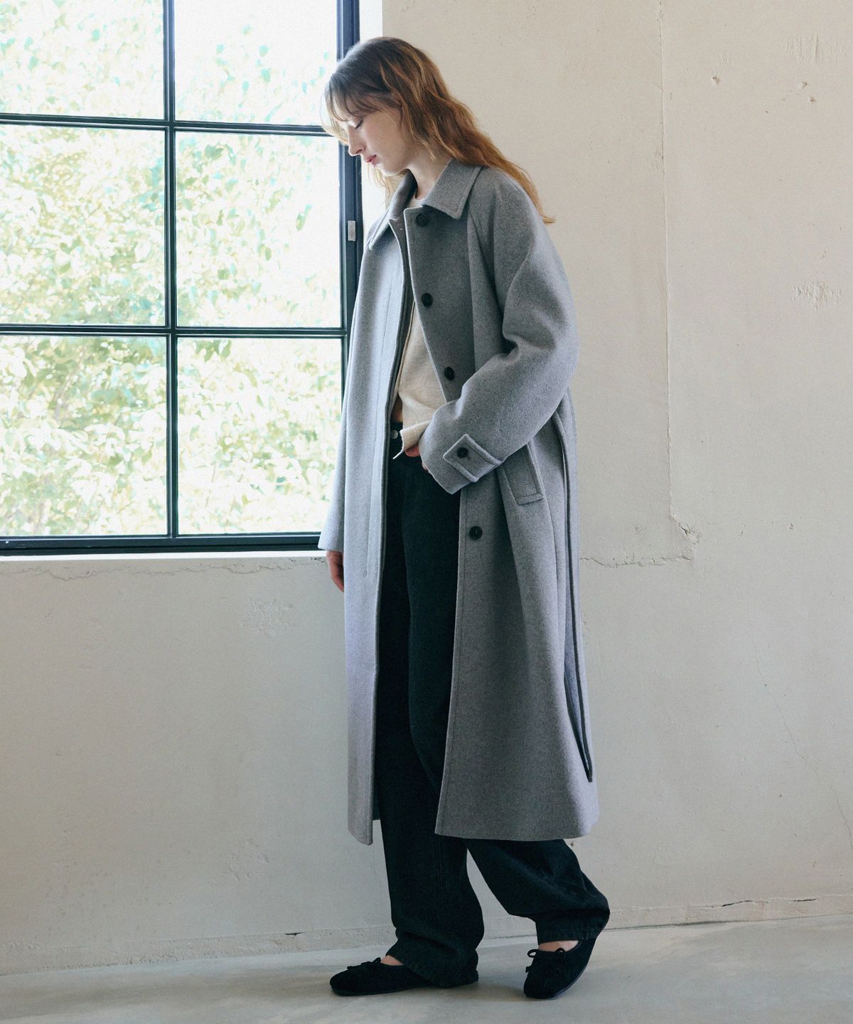 드로우핏 우먼(DRAWFIT WOMEN) 소프트 캐시미어 벨티드 발마칸 롱 코트 [BEIGE]