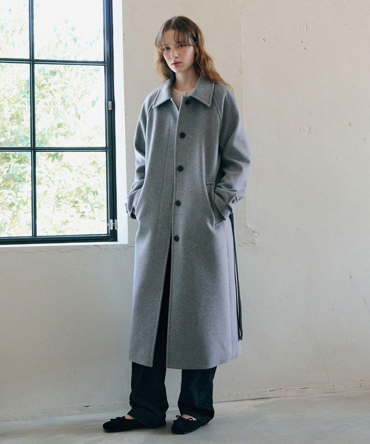 드로우핏 우먼(DRAWFIT WOMEN) 소프트 캐시미어 벨티드 발마칸 롱 코트 [BEIGE]