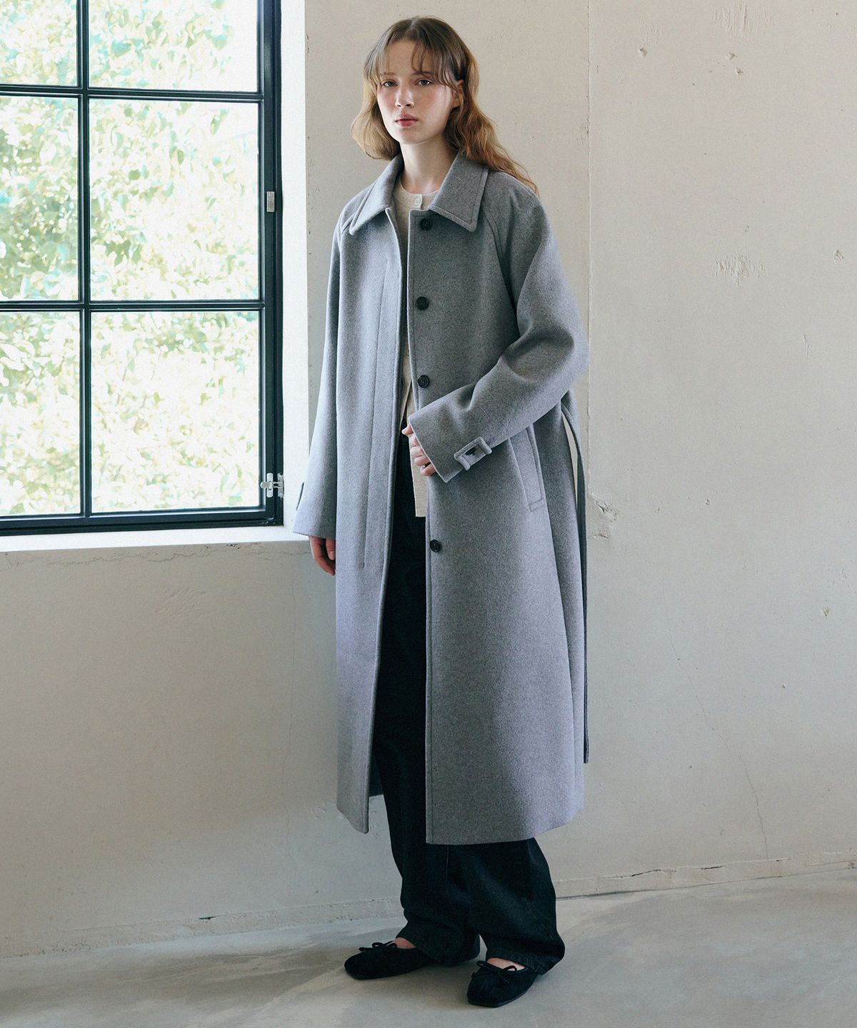 드로우핏 우먼(DRAWFIT WOMEN) 소프트 캐시미어 벨티드 발마칸 롱 코트 [BEIGE]