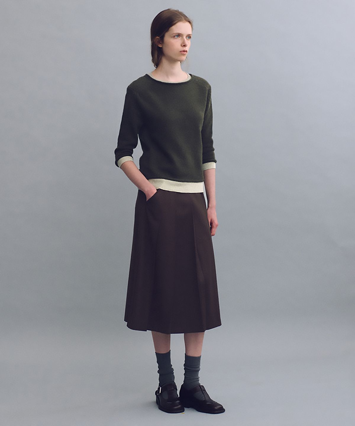 아우브아워(AUBOUR) double pocket pleats skirt (brown)