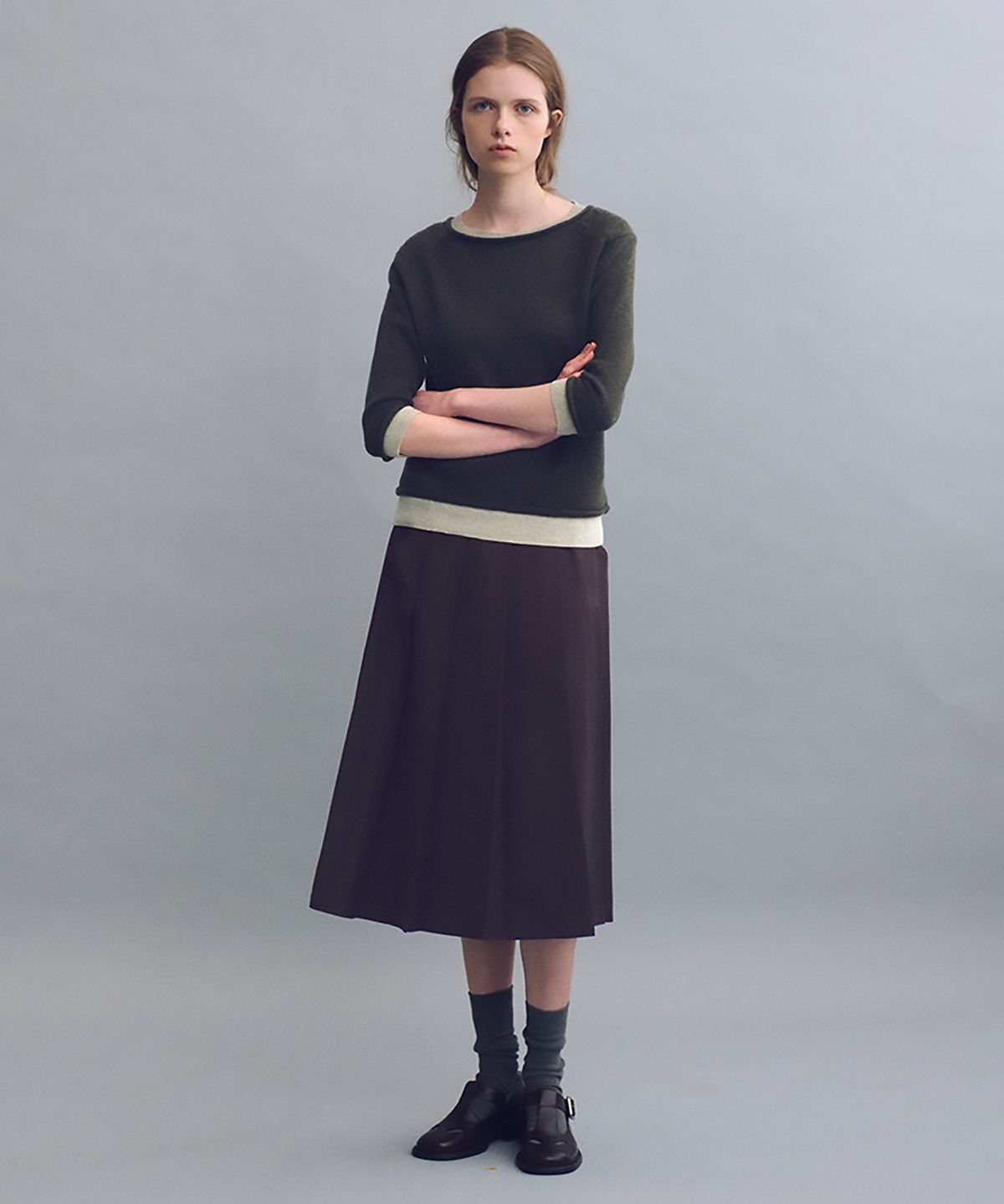 아우브아워(AUBOUR) double pocket pleats skirt (brown)