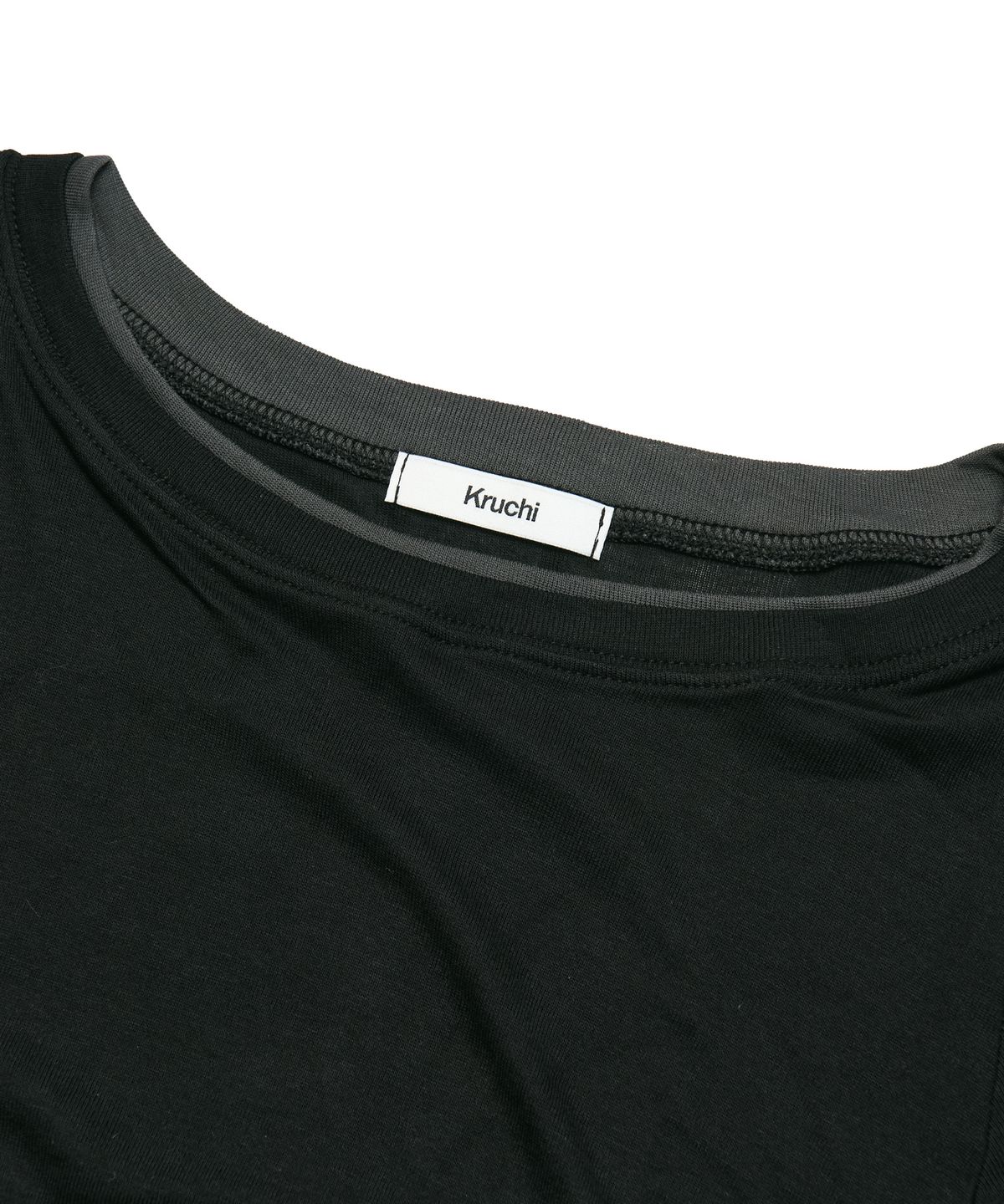 크루치(KRUCHI) Shirring Layered Top (BLACK) WOMENS