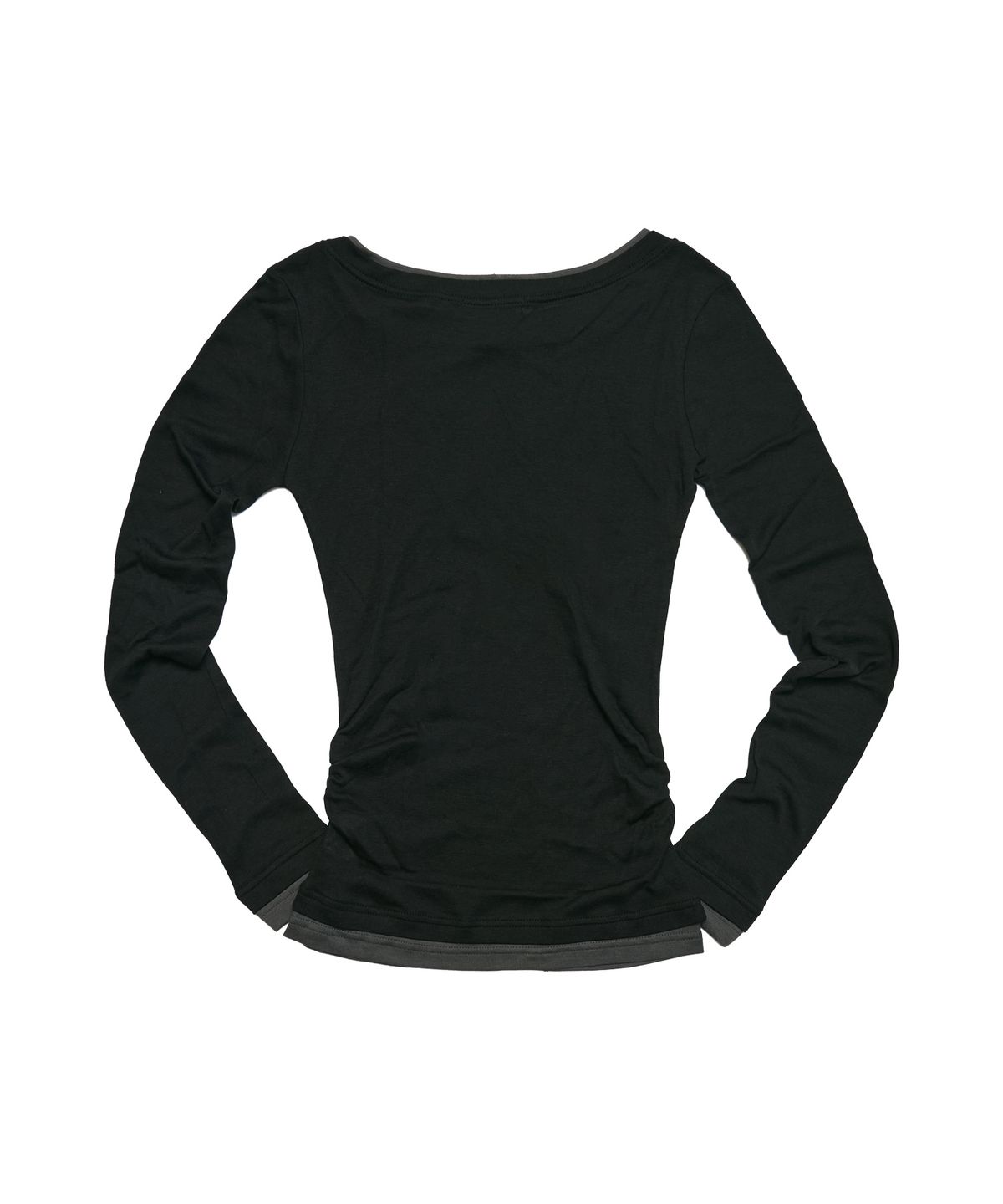 크루치(KRUCHI) Shirring Layered Top (BLACK) WOMENS