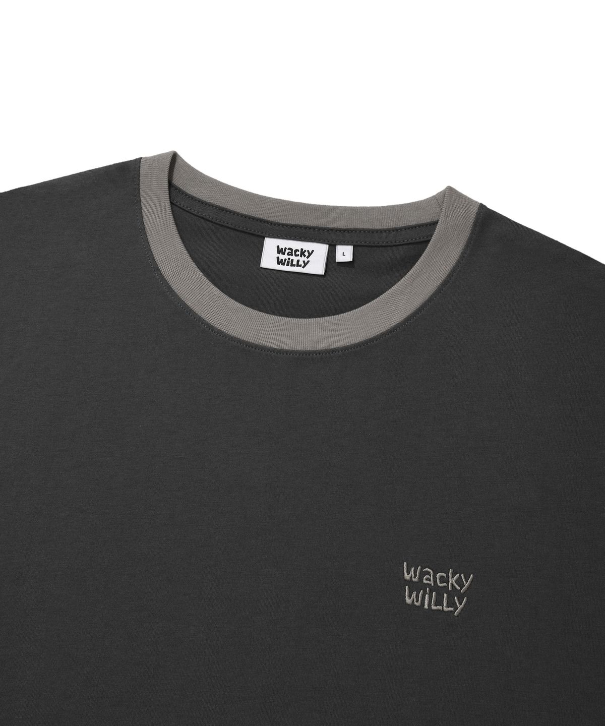 와키윌리(WACKY WILLY) 투톤 립 포인트 반팔 티셔츠 차콜