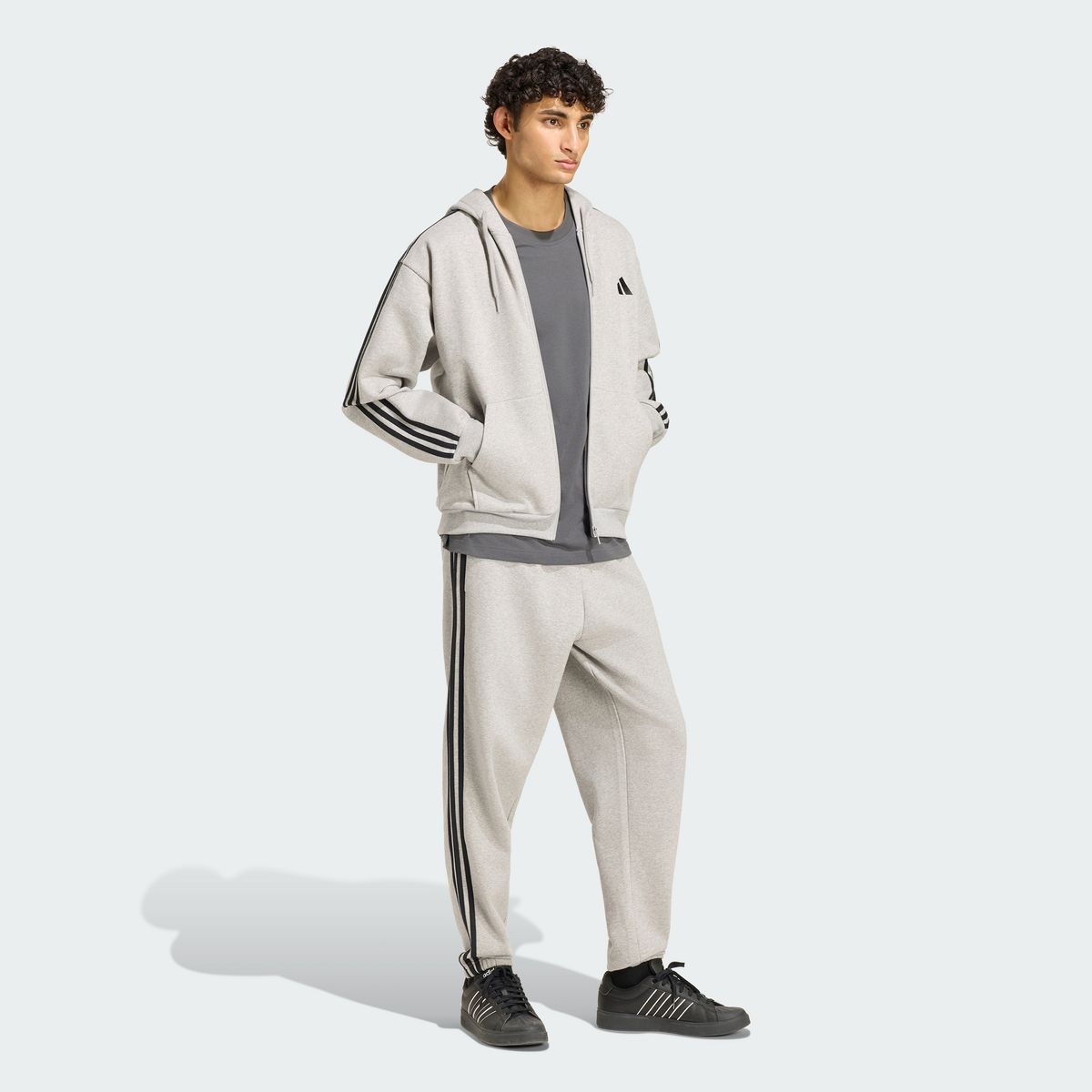 아디다스(ADIDAS) 에센셜 3-스트라이프 플리스 전장 지퍼 후디 트랙 탑 KY4141