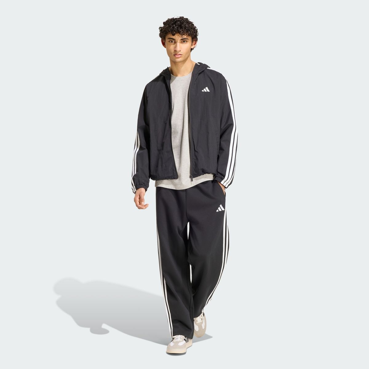 아디다스(ADIDAS) 에센셜 3-스트라이프 플리스 레그 오픈 헴 팬츠 KY6625