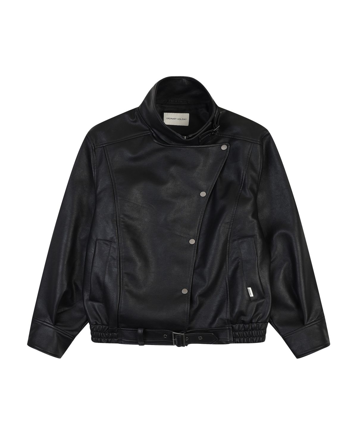 오디너리 홀리데이(ORDINARY HOLIDAY) BELTED OVERSIZED LEATHER JUMPER [BLACK]