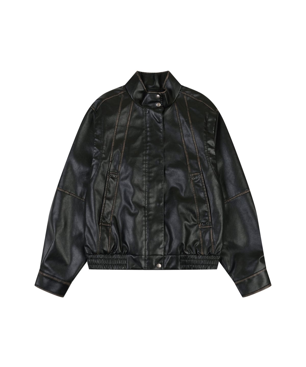 오디너리 홀리데이(ORDINARY HOLIDAY) HIGH NECK LEATHER JUMPER [BLACK]