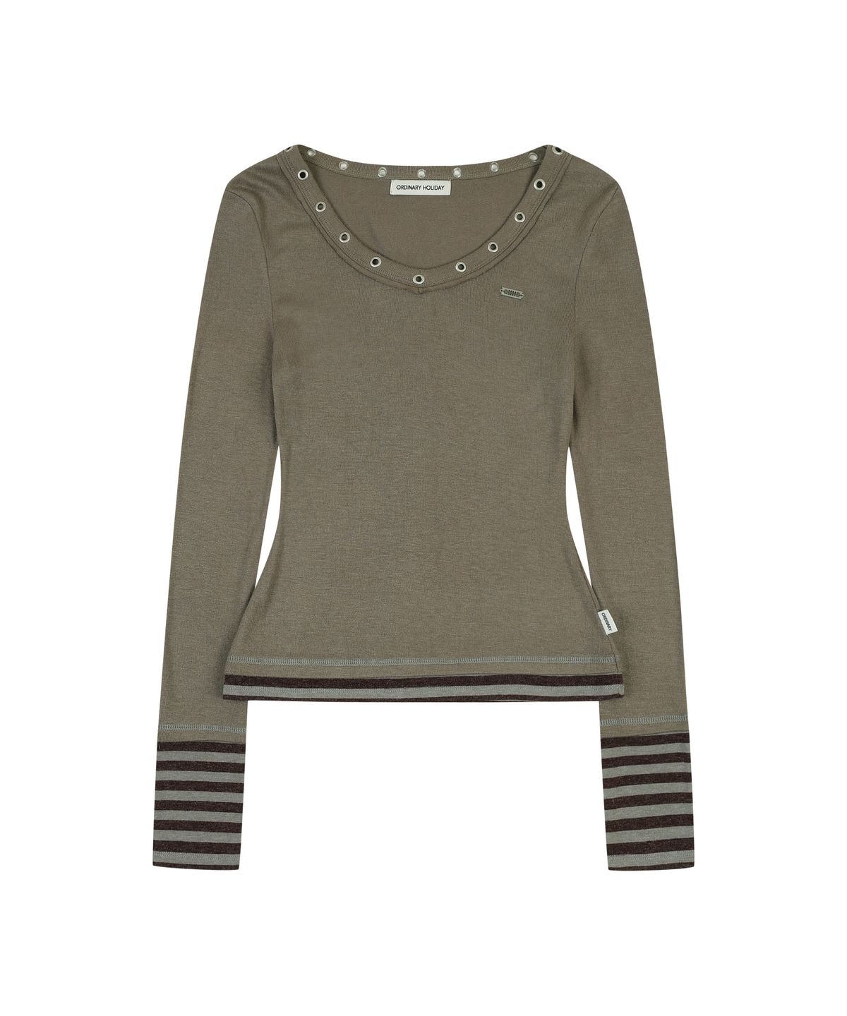 오디너리 홀리데이(ORDINARY HOLIDAY) STUD V NECK PULLOVER [ASH BROWN]