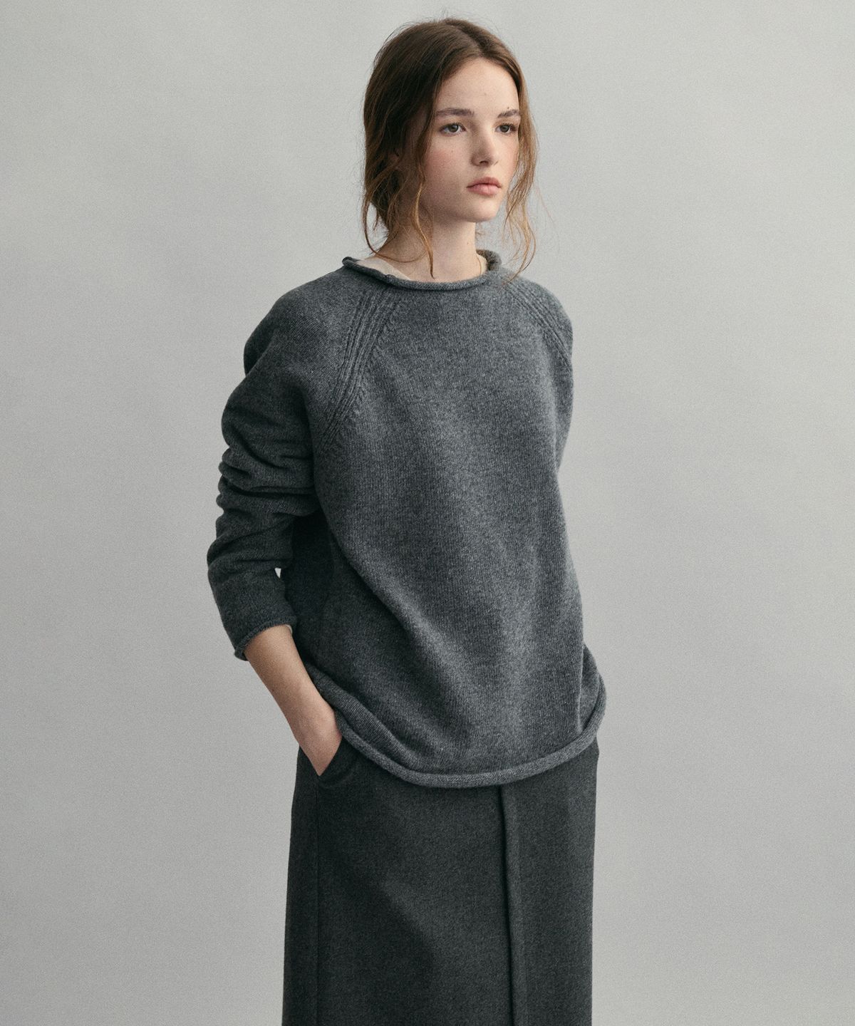 아우브아워(AUBOUR) bias herring knit (grey)