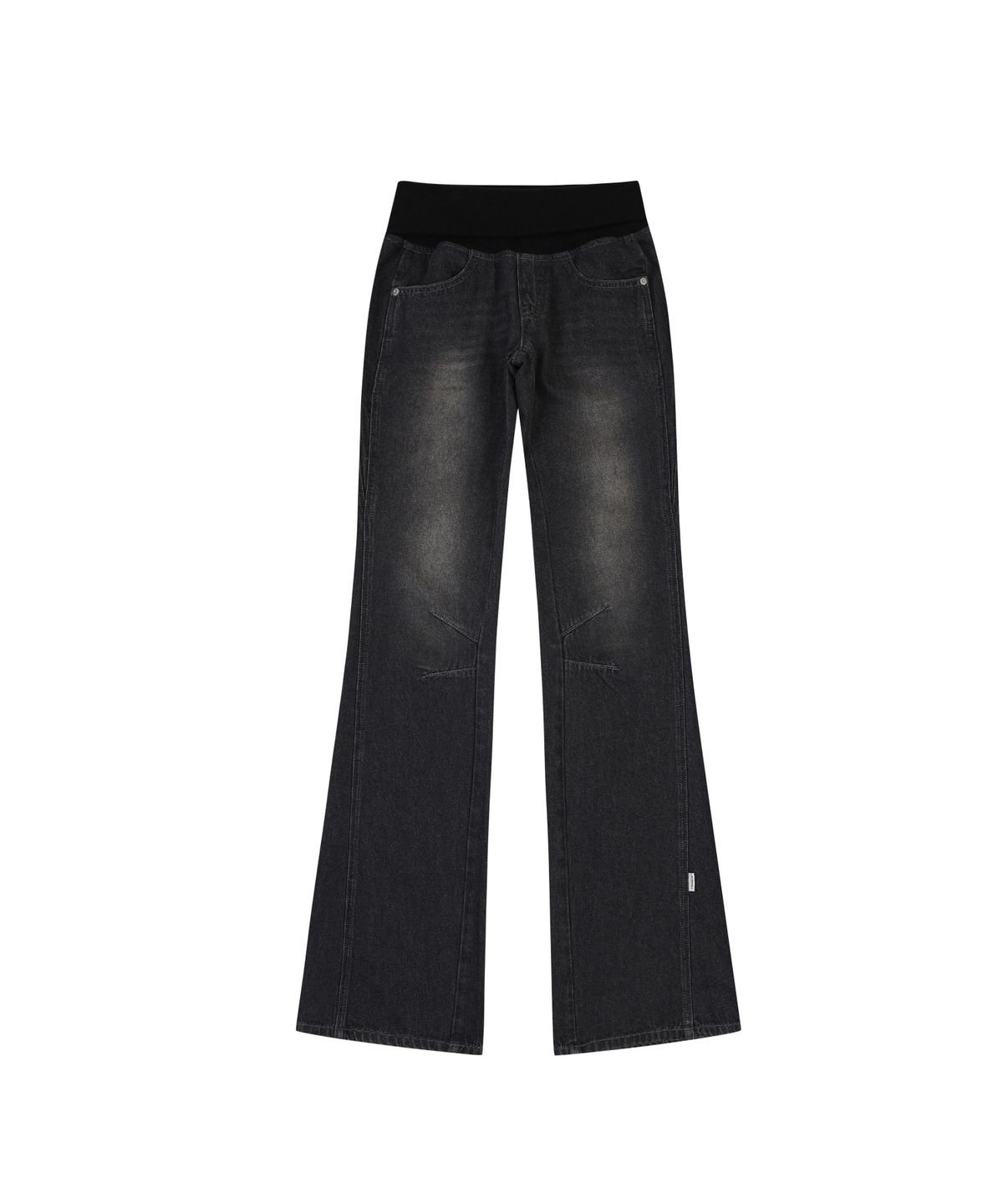 오디너리 홀리데이(ORDINARY HOLIDAY) RIBBED WAIST BOOTCUT JEANS [BLACK]