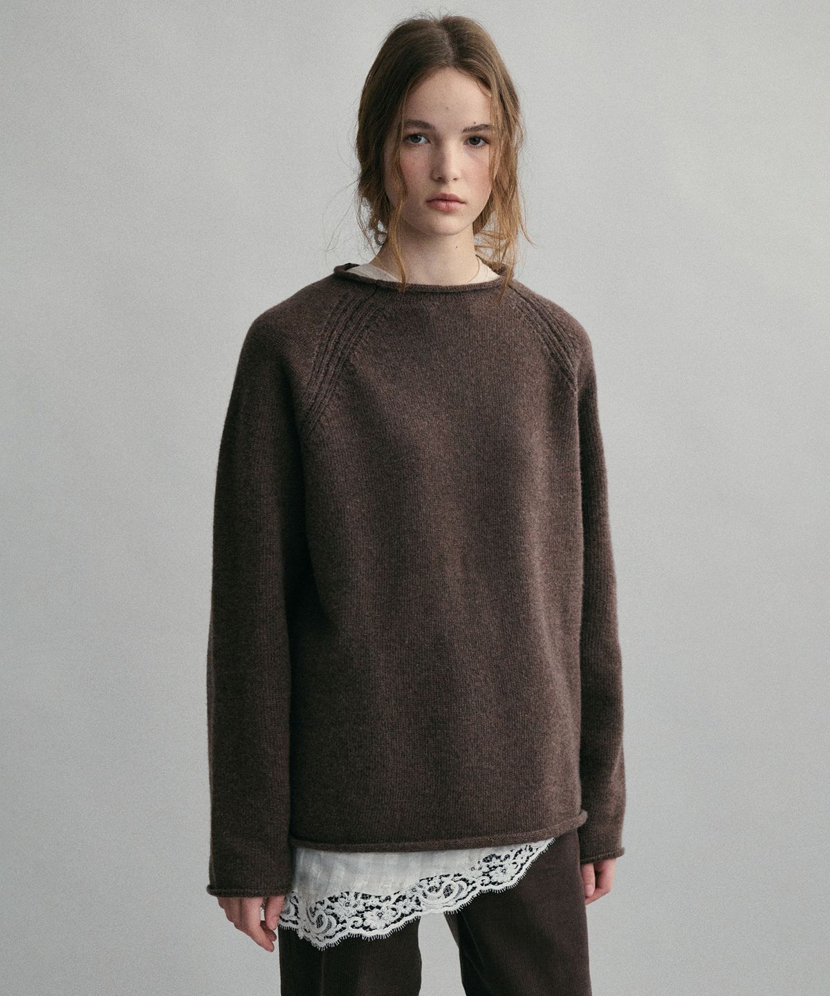 아우브아워(AUBOUR) bias herring knit (cocoa)