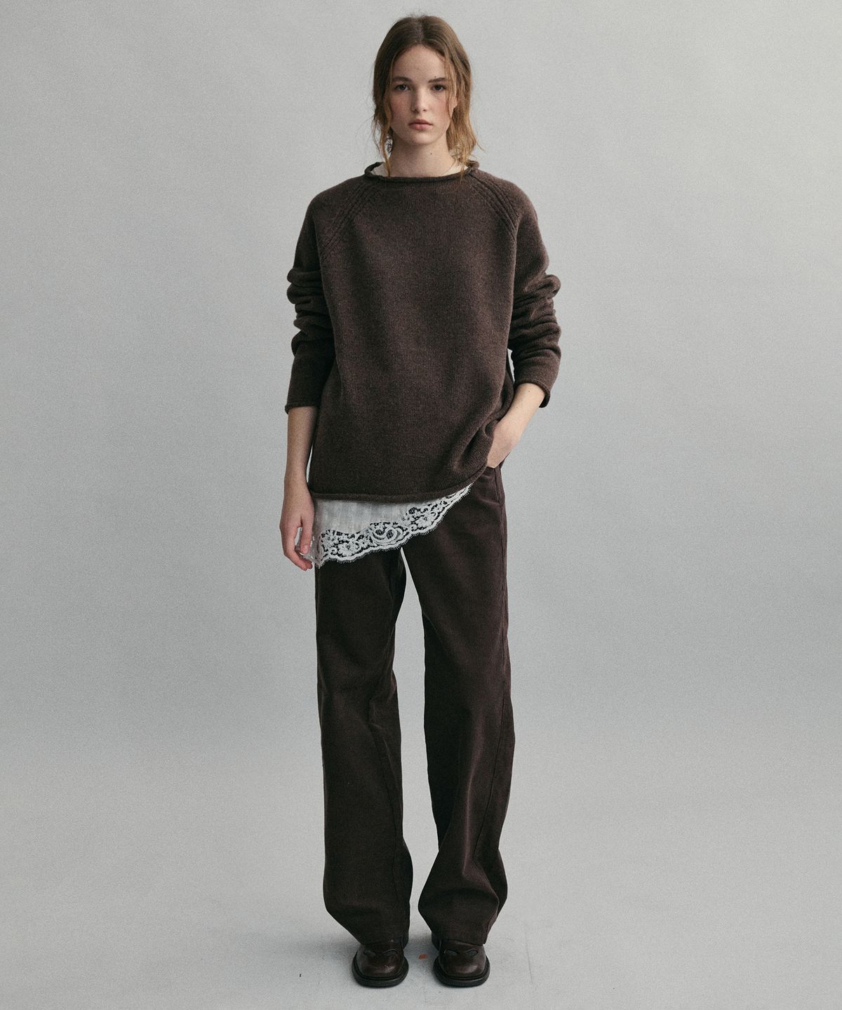 아우브아워(AUBOUR) bias herring knit (cocoa)
