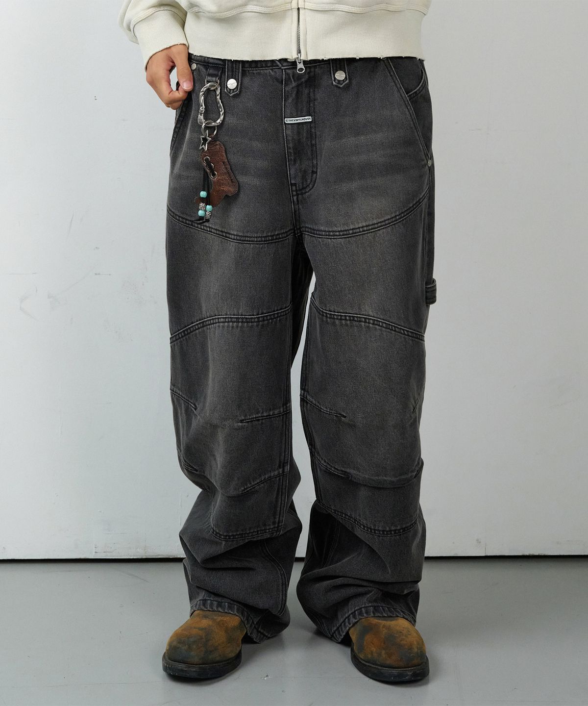 더바이닐하우스(THEVINYLHOUSE) ROUND DOUBLE KNEE DENIM PANTS BLACK