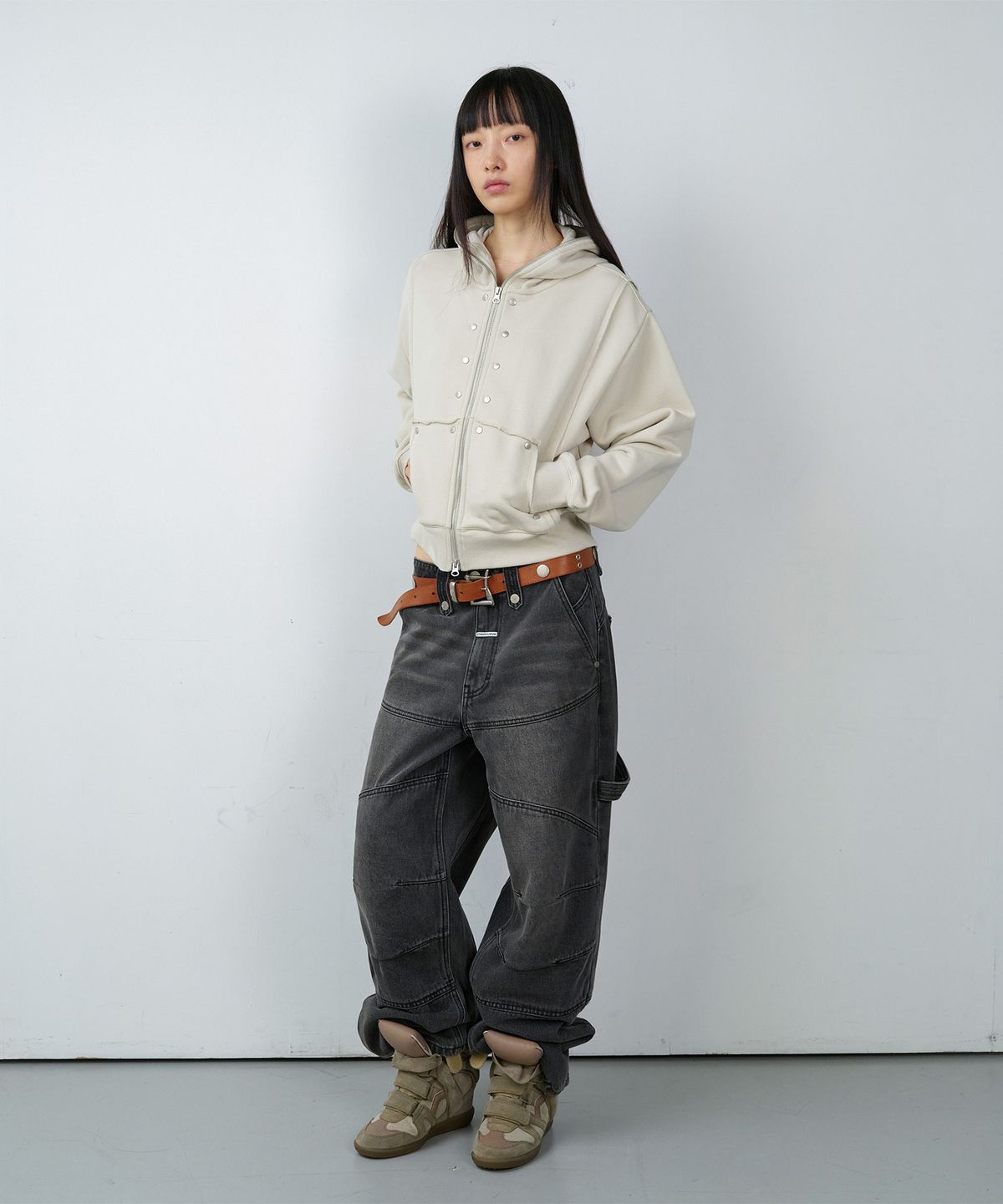 더바이닐하우스(THEVINYLHOUSE) ROUND DOUBLE KNEE DENIM PANTS BLACK