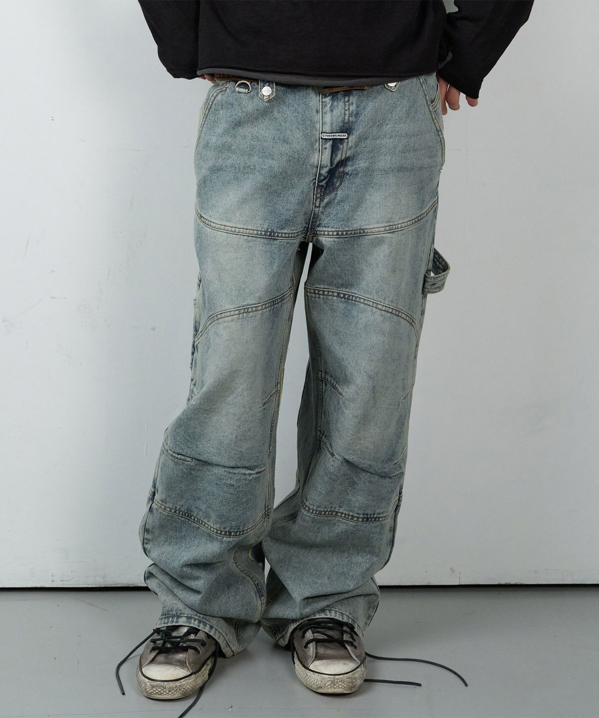 더바이닐하우스(THEVINYLHOUSE) ROUND DOUBLE KNEE DENIM PANTS LIGHT BLUE