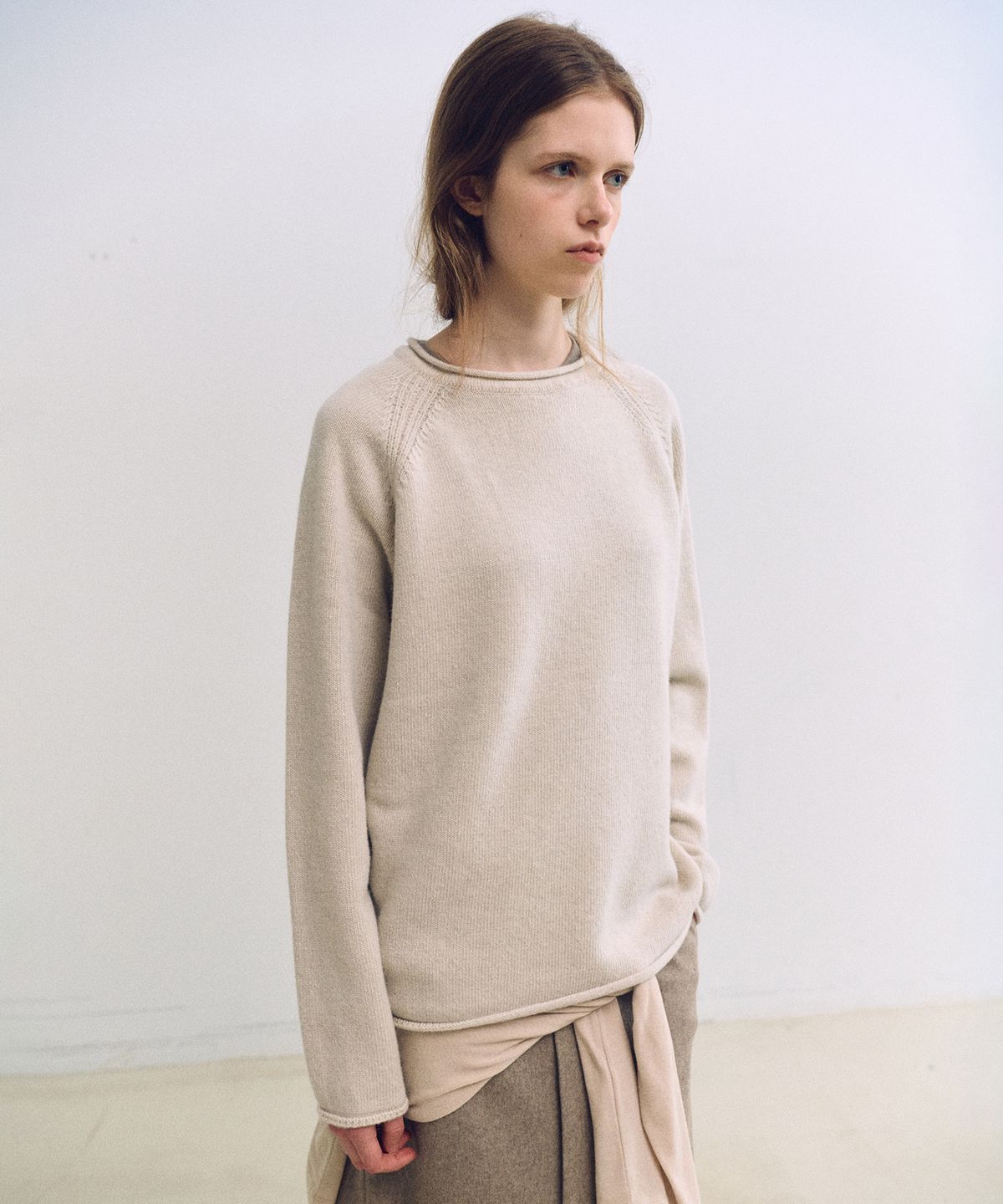 아우브아워(AUBOUR) bias herring knit (oatmeal)
