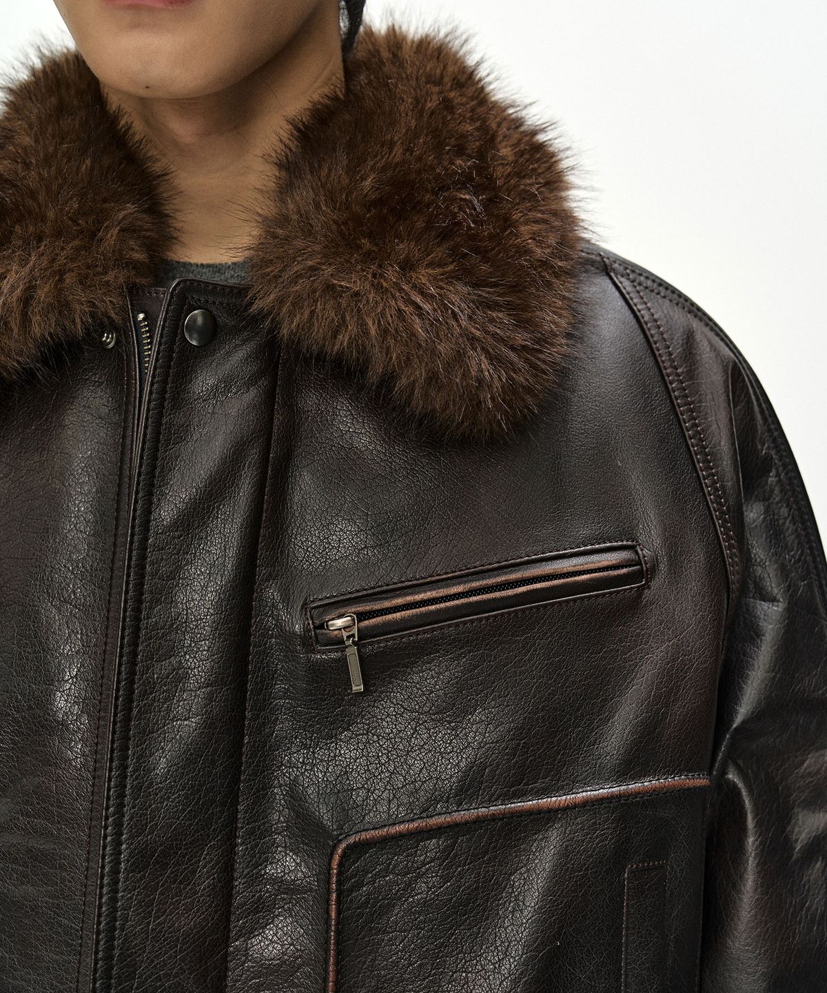 앤더슨벨(ADSB ANDERSSON BELL) BUFFALO LEATHER BOMBER JACKET (DARK BROWN)
