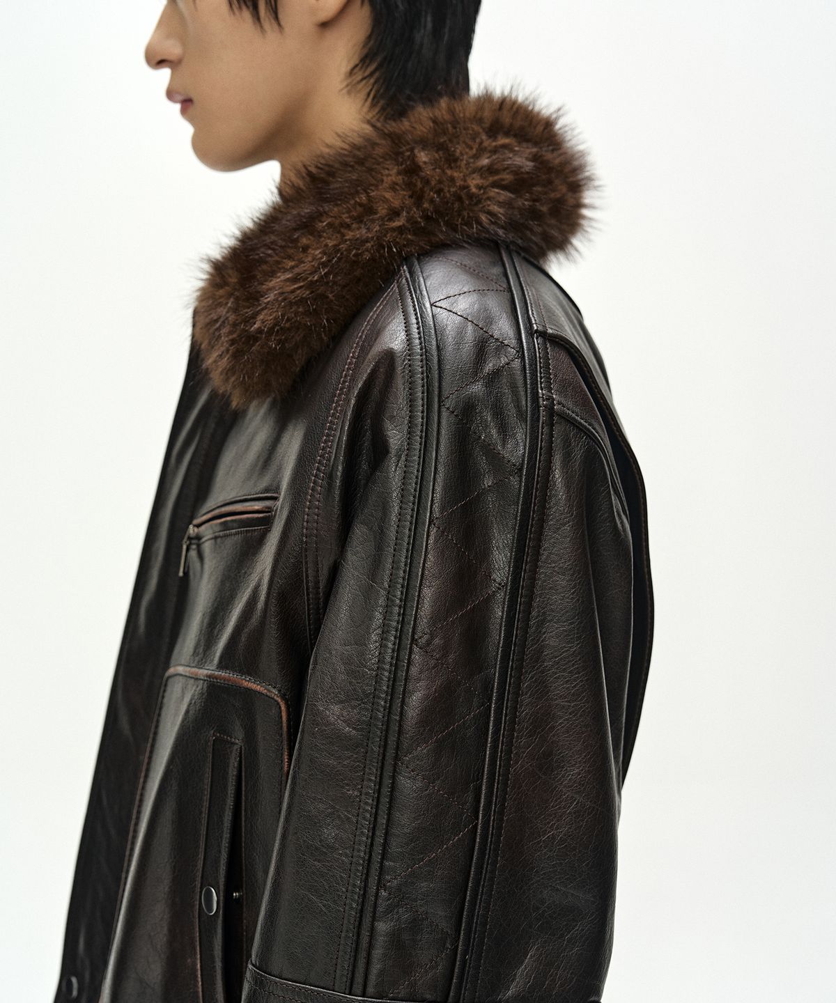 앤더슨벨(ADSB ANDERSSON BELL) BUFFALO LEATHER BOMBER JACKET (DARK BROWN)