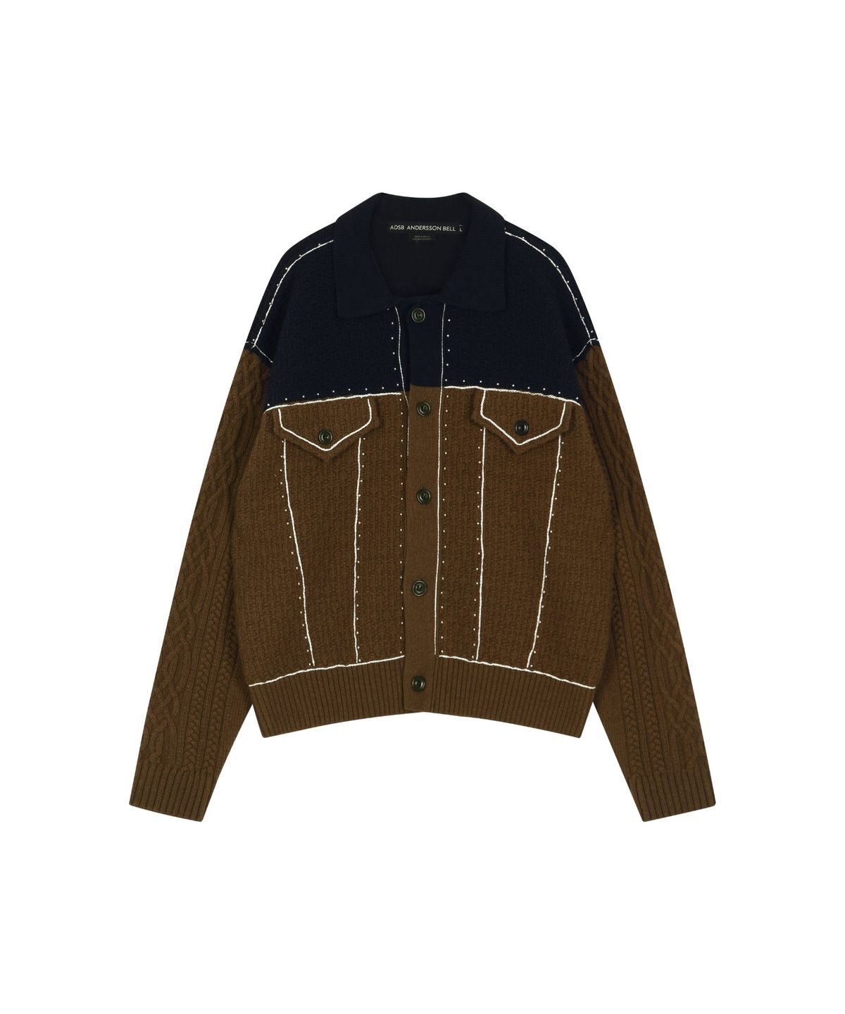 앤더슨벨(ADSB ANDERSSON BELL) CAMELON TRUCKER CARDIGAN (BROWN/NAVY)