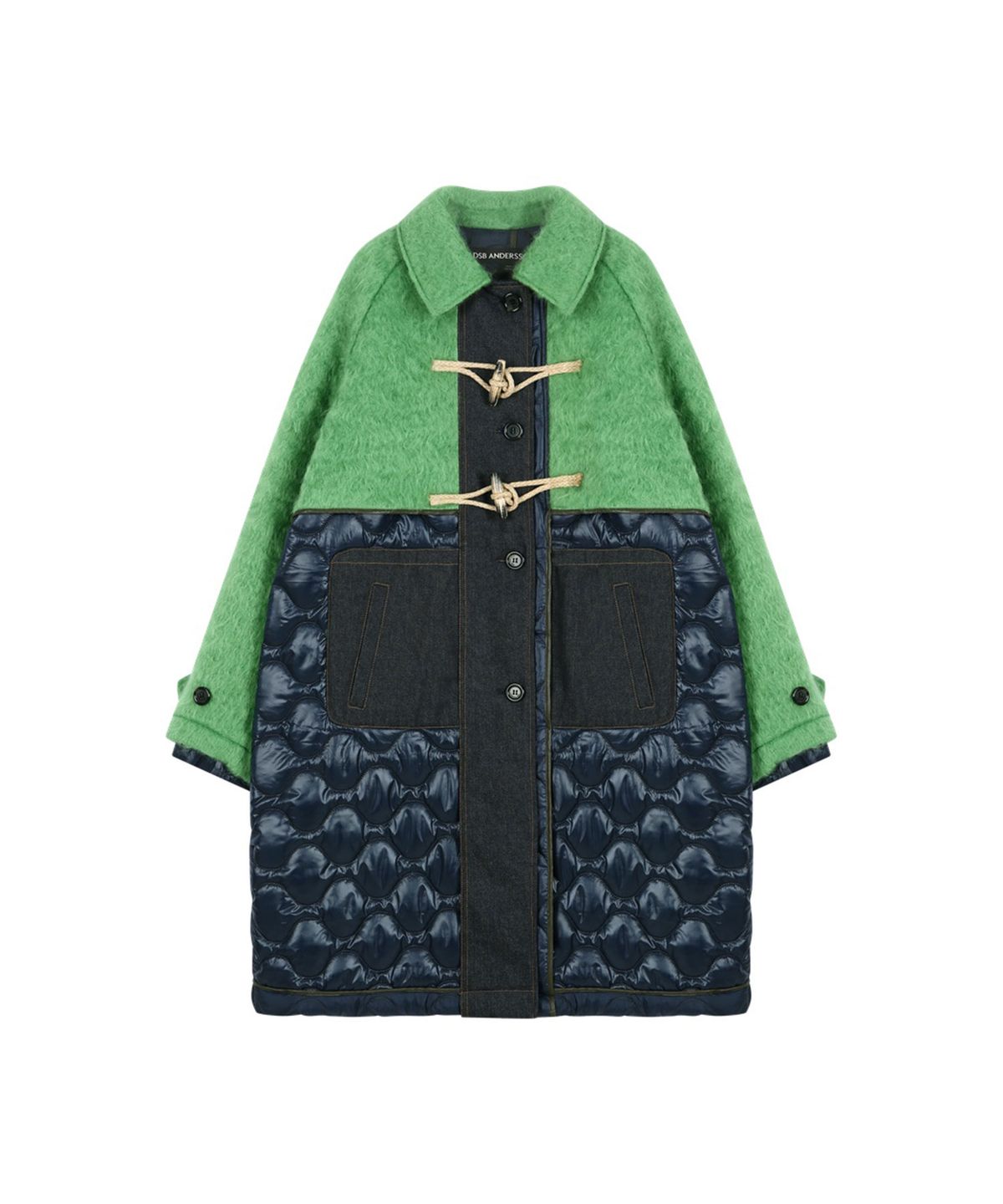 앤더슨벨(ADSB ANDERSSON BELL) LAWN HAIRY WOOL QUILTED DUFFLE COAT (LICHEN GREEN/BLACK)