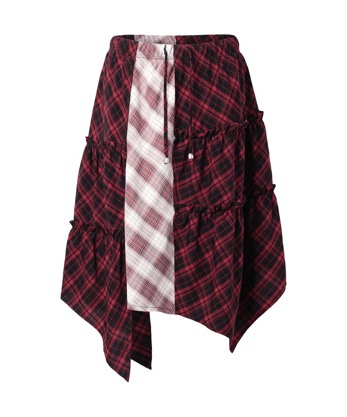 더바이닐하우스(THEVINYLHOUSE) UNBALANCE LAYERED CHECK SKIRT (W) RED