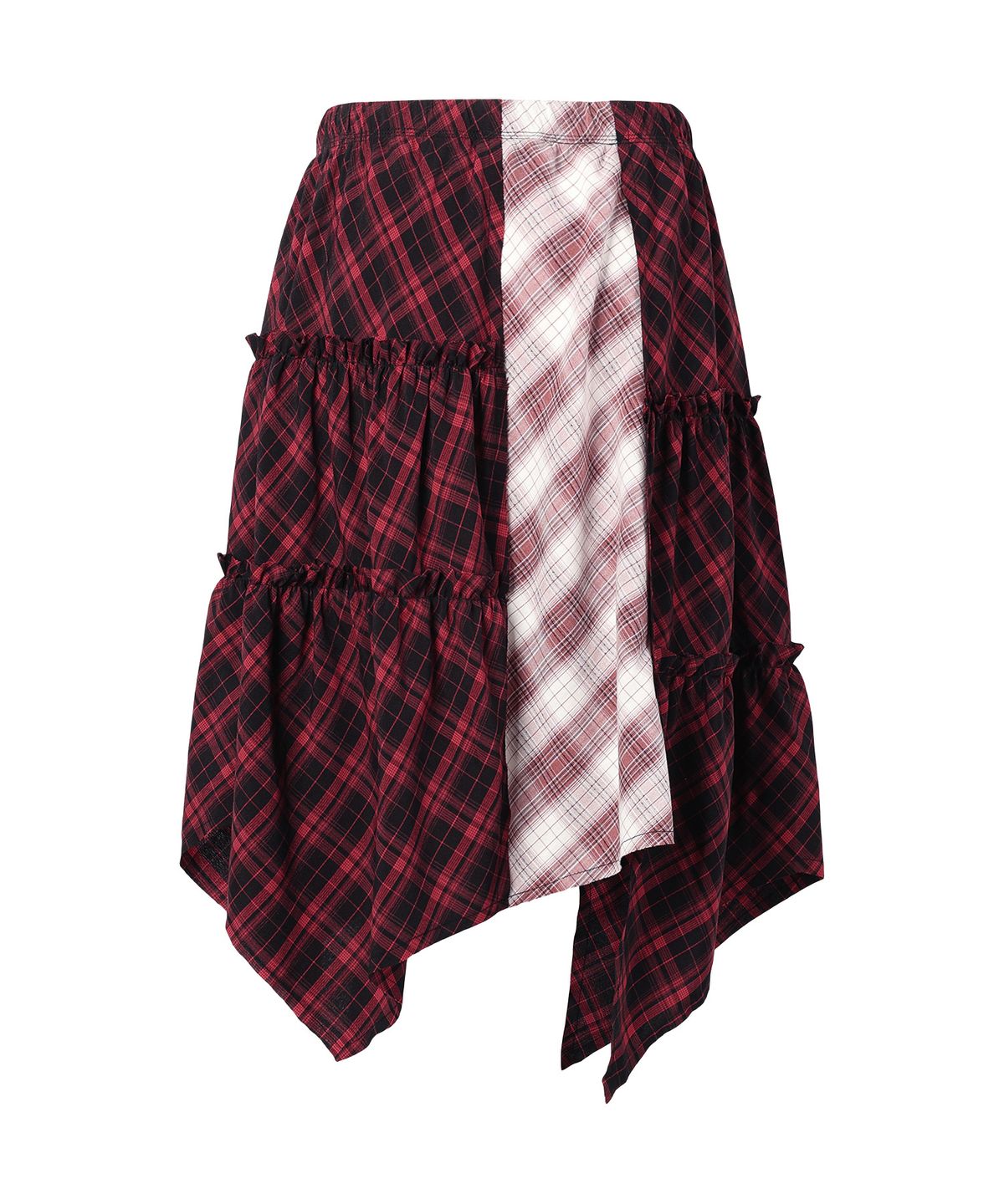 더바이닐하우스(THEVINYLHOUSE) UNBALANCE LAYERED CHECK SKIRT (W) RED