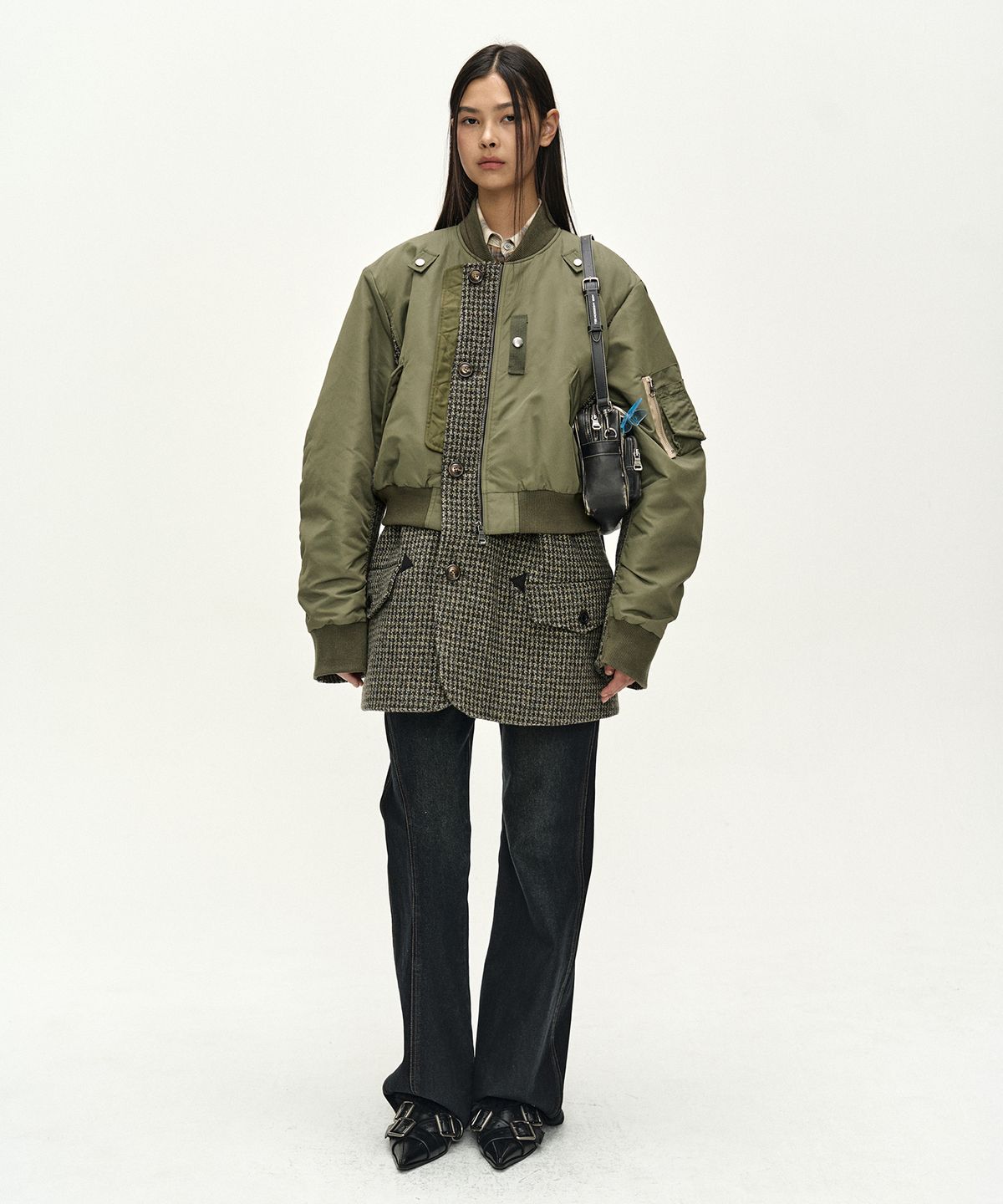 앤더슨벨(ADSB ANDERSSON BELL) UNISEX DECONSTRUCTED LAYERED BOMBER COAT (SAGE)