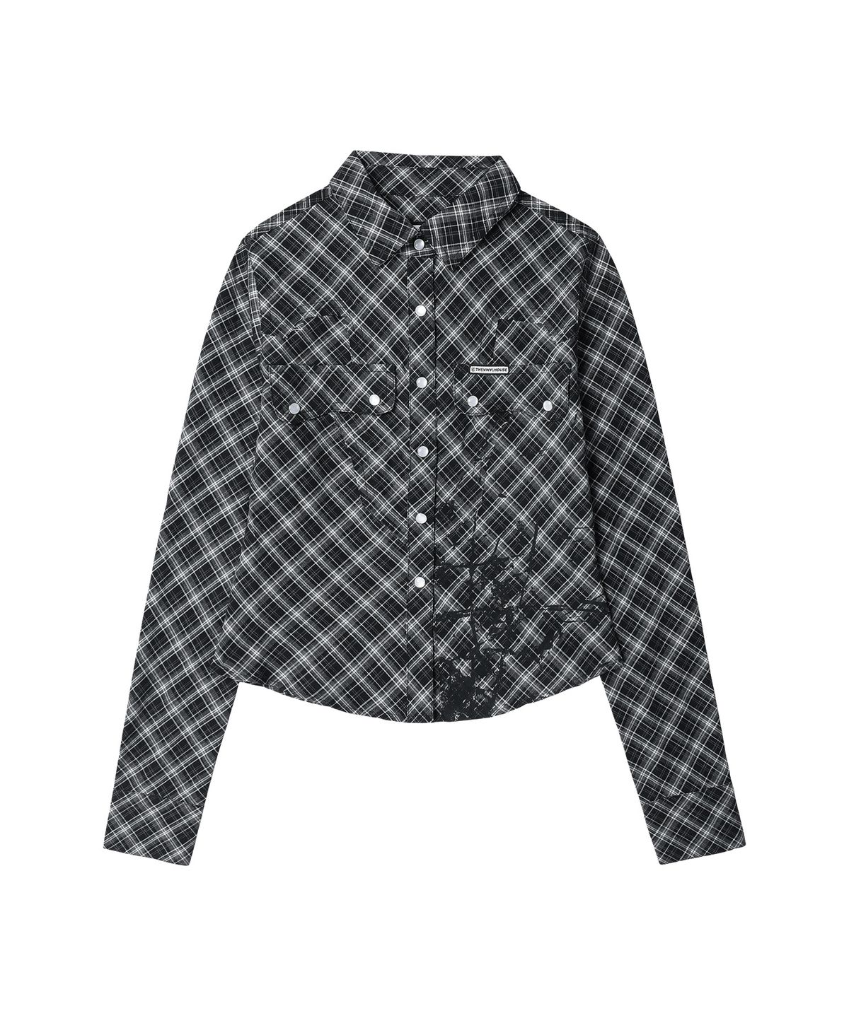 더바이닐하우스(THEVINYLHOUSE) PAINTING CROP CHECK SHIRTS(W) BLACK