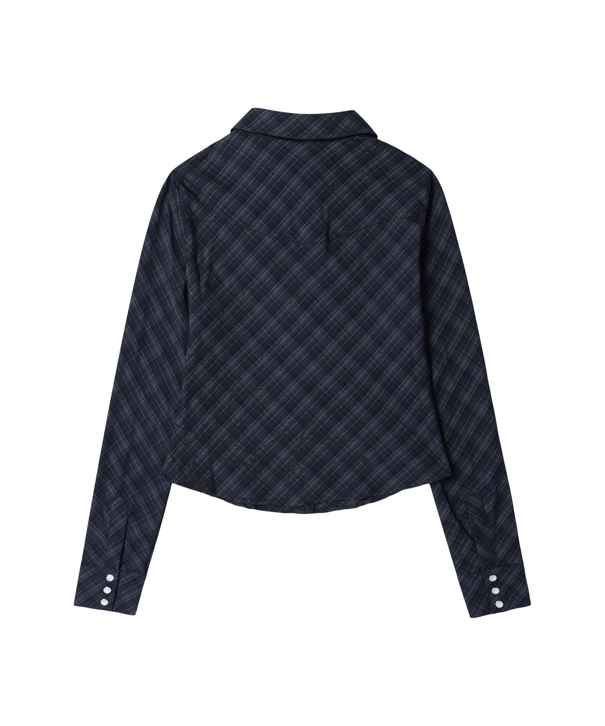 더바이닐하우스(THEVINYLHOUSE) PAINTING CROP CHECK SHIRTS(W) NAVY
