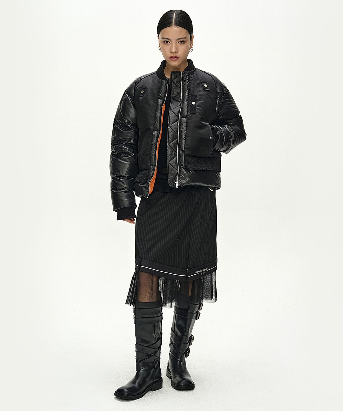 앤더슨벨(ADSB ANDERSSON BELL) UNISEX BOMBER LAYERED DOWN JACKET (BLACK)