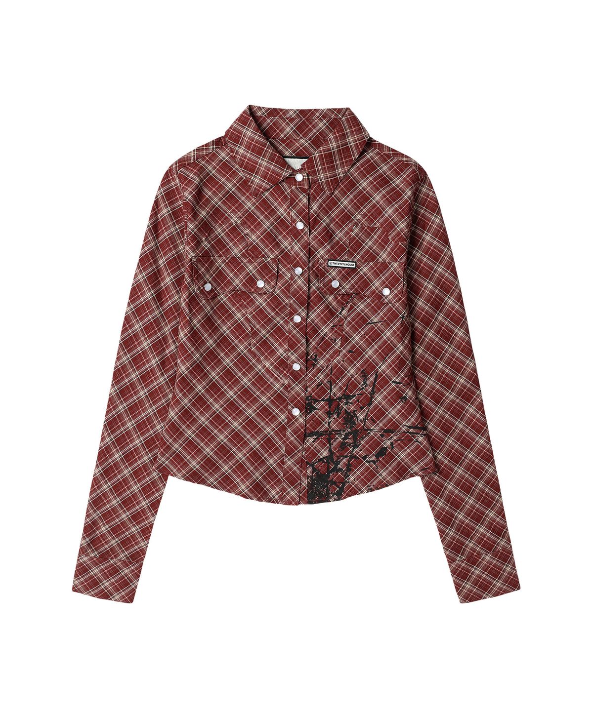더바이닐하우스(THEVINYLHOUSE) PAINTING CROP CHECK SHIRTS(W) RED