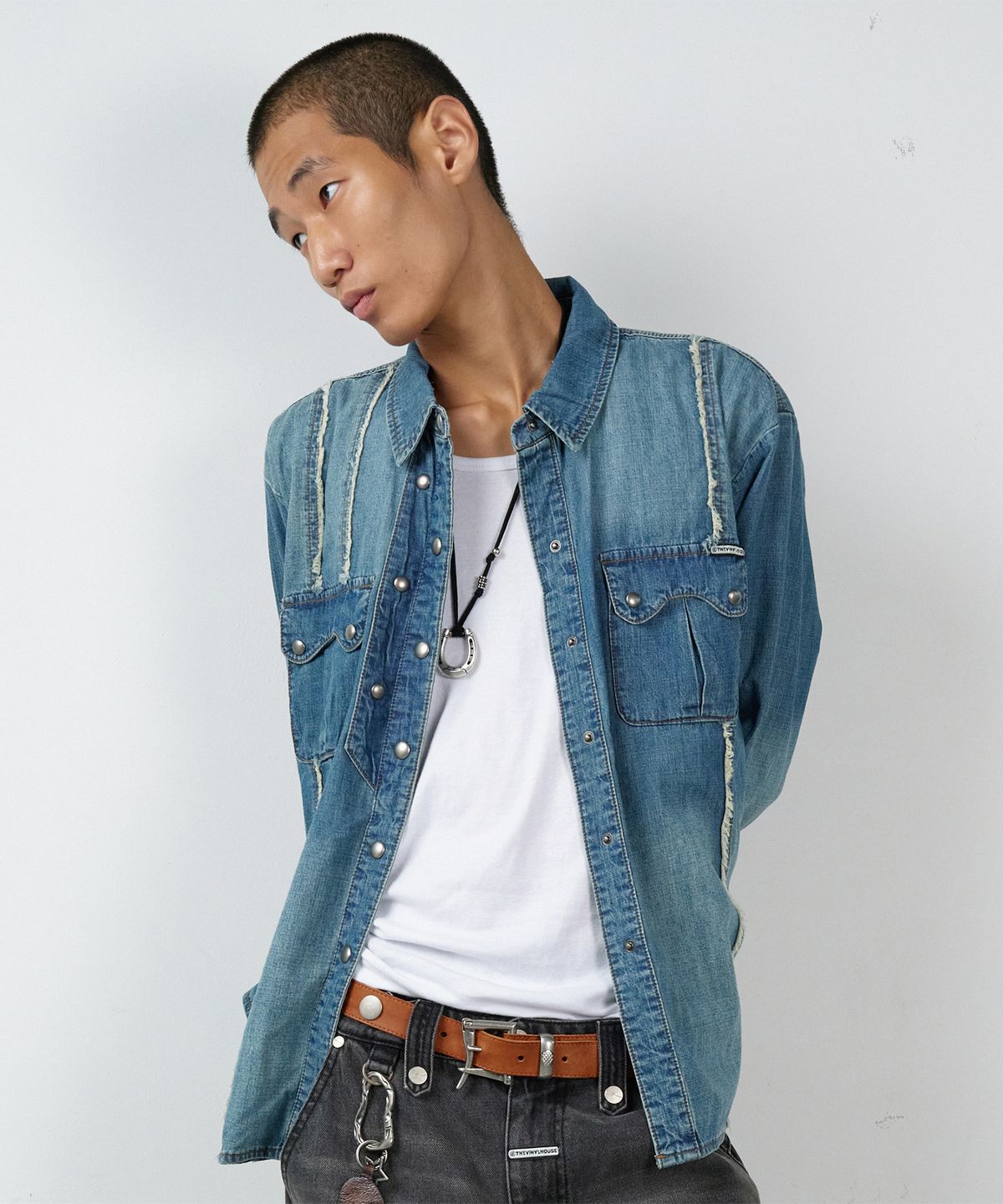 더바이닐하우스(THEVINYLHOUSE) DOUBLE PLACKETS DENIM SHIRTS BLUE