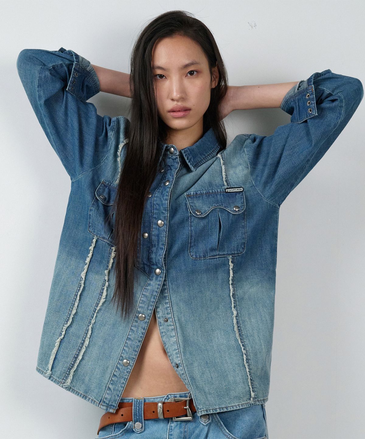 더바이닐하우스(THEVINYLHOUSE) DOUBLE PLACKETS DENIM SHIRTS BLUE