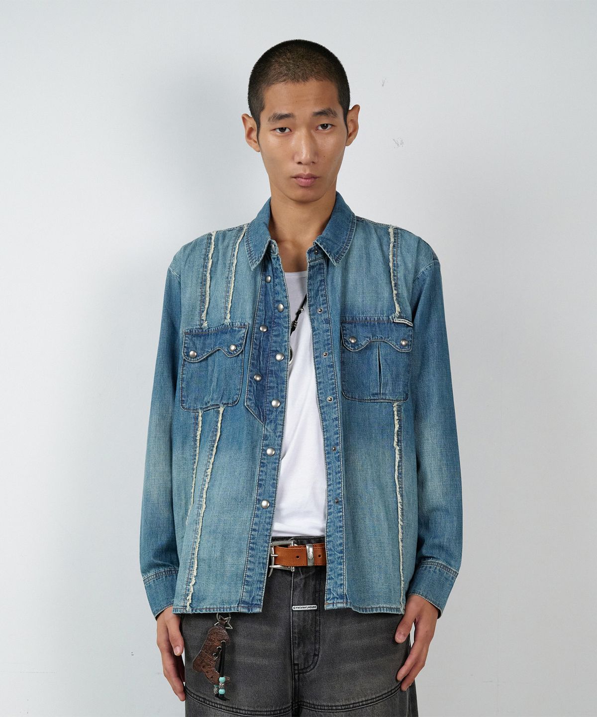 더바이닐하우스(THEVINYLHOUSE) DOUBLE PLACKETS DENIM SHIRTS BLUE